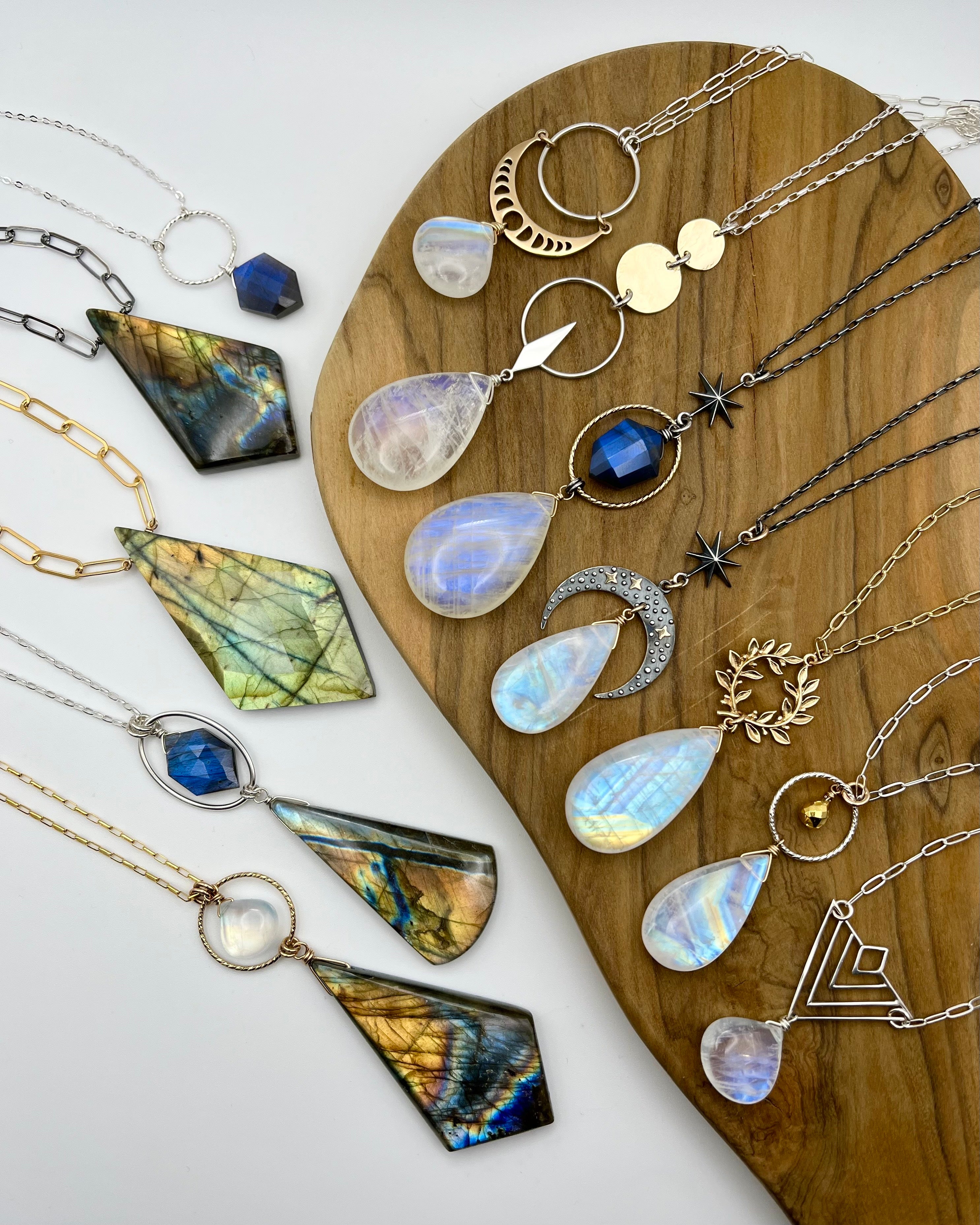 •INVOKE• rainbow moonstone + silver necklace (18"-20" long)