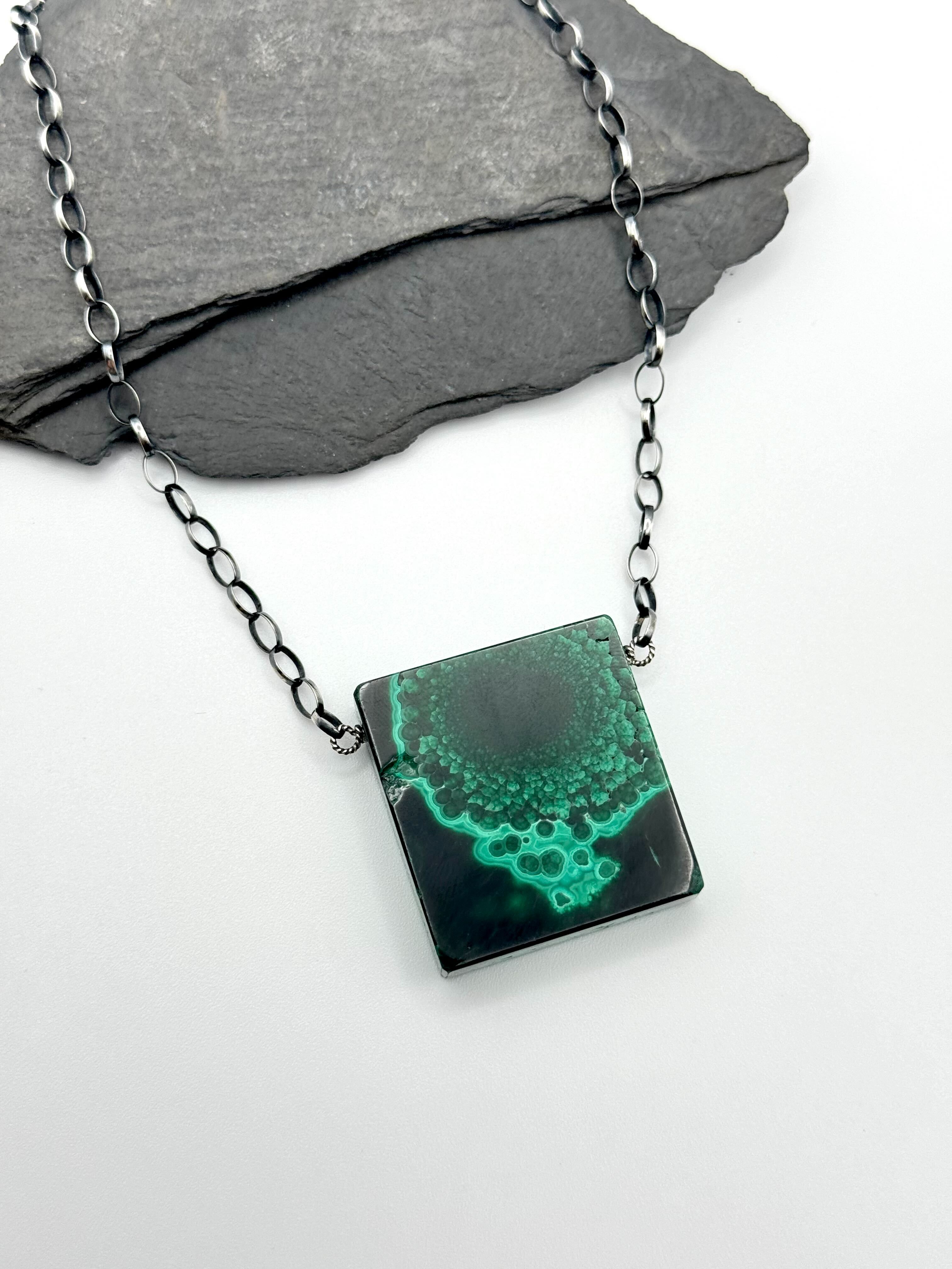 •AEON• malachite + silver necklace (18"-20" long)