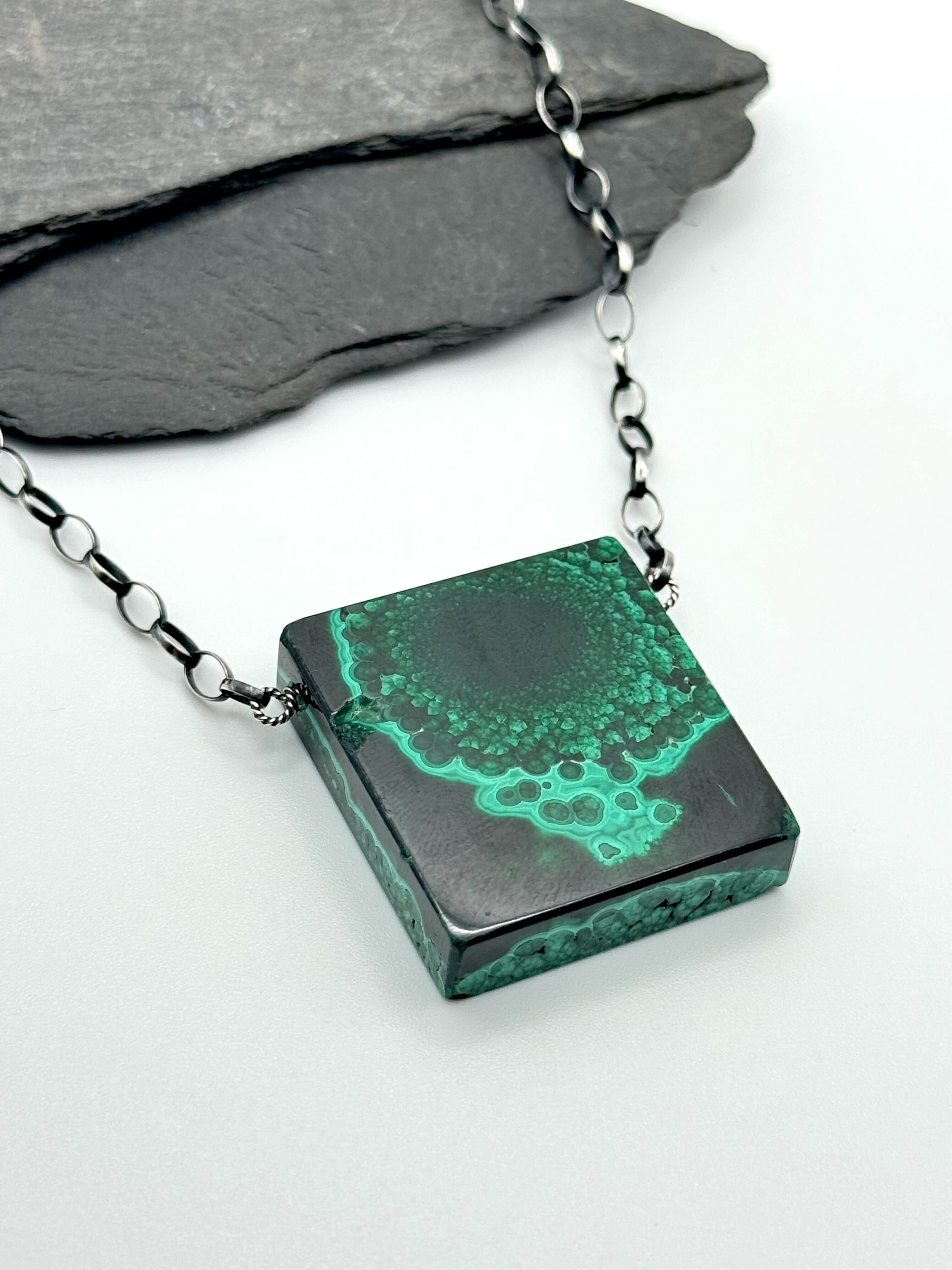 •AEON• malachite + silver necklace (18"-20" long)