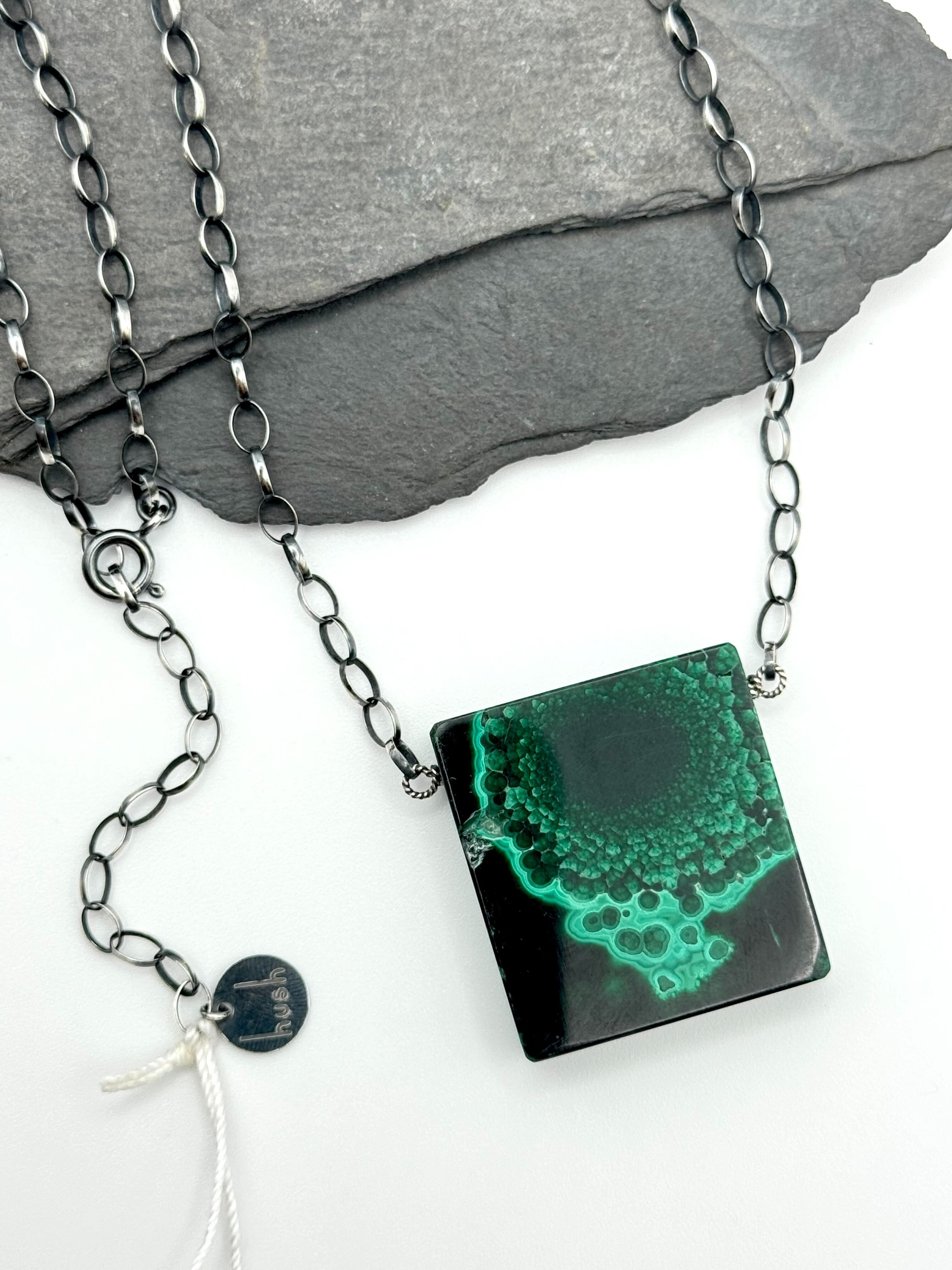 •AEON• malachite + silver necklace (18"-20" long)