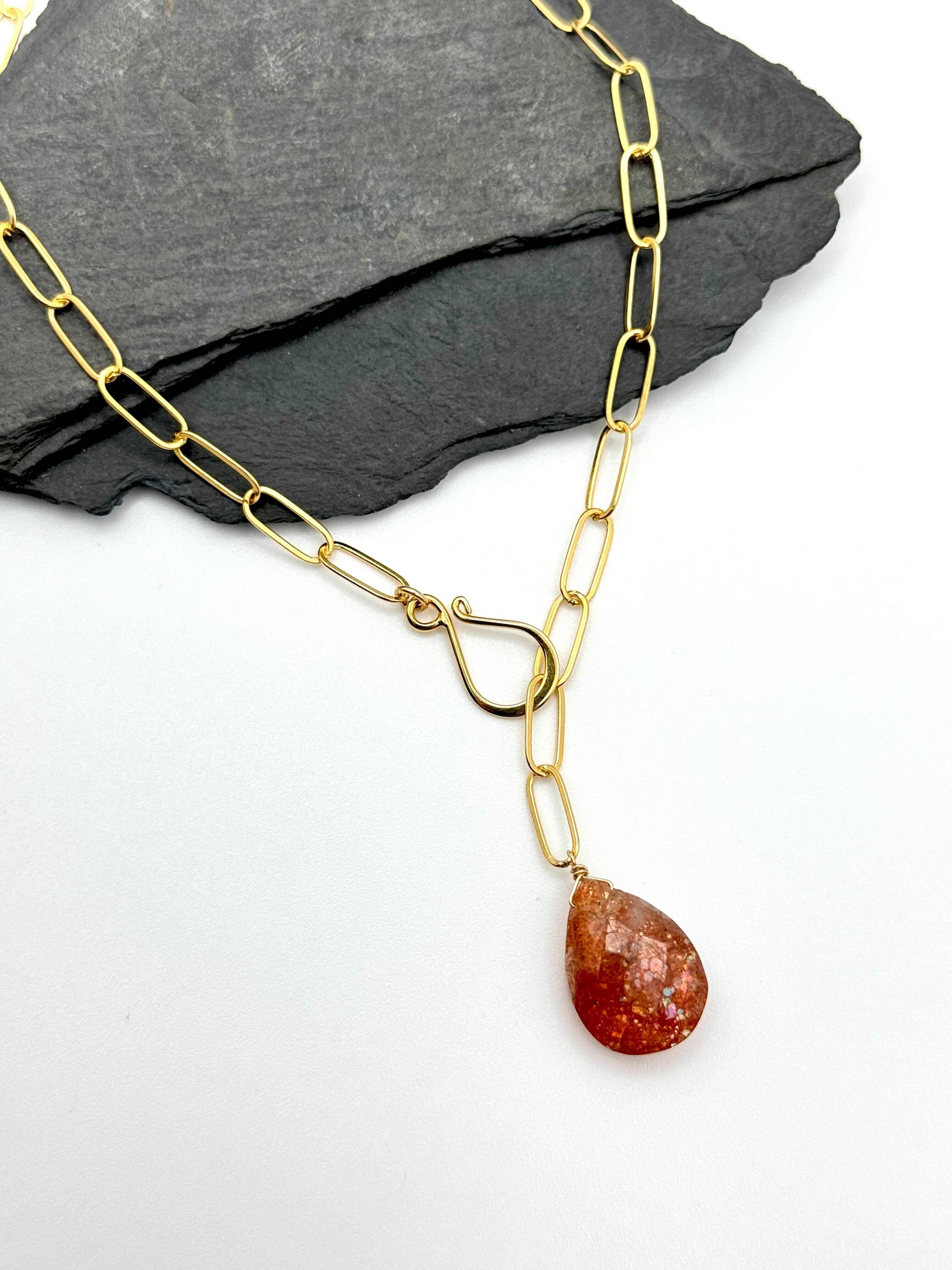 •LINKED• faceted sunstone + gold necklace (adj to 20")