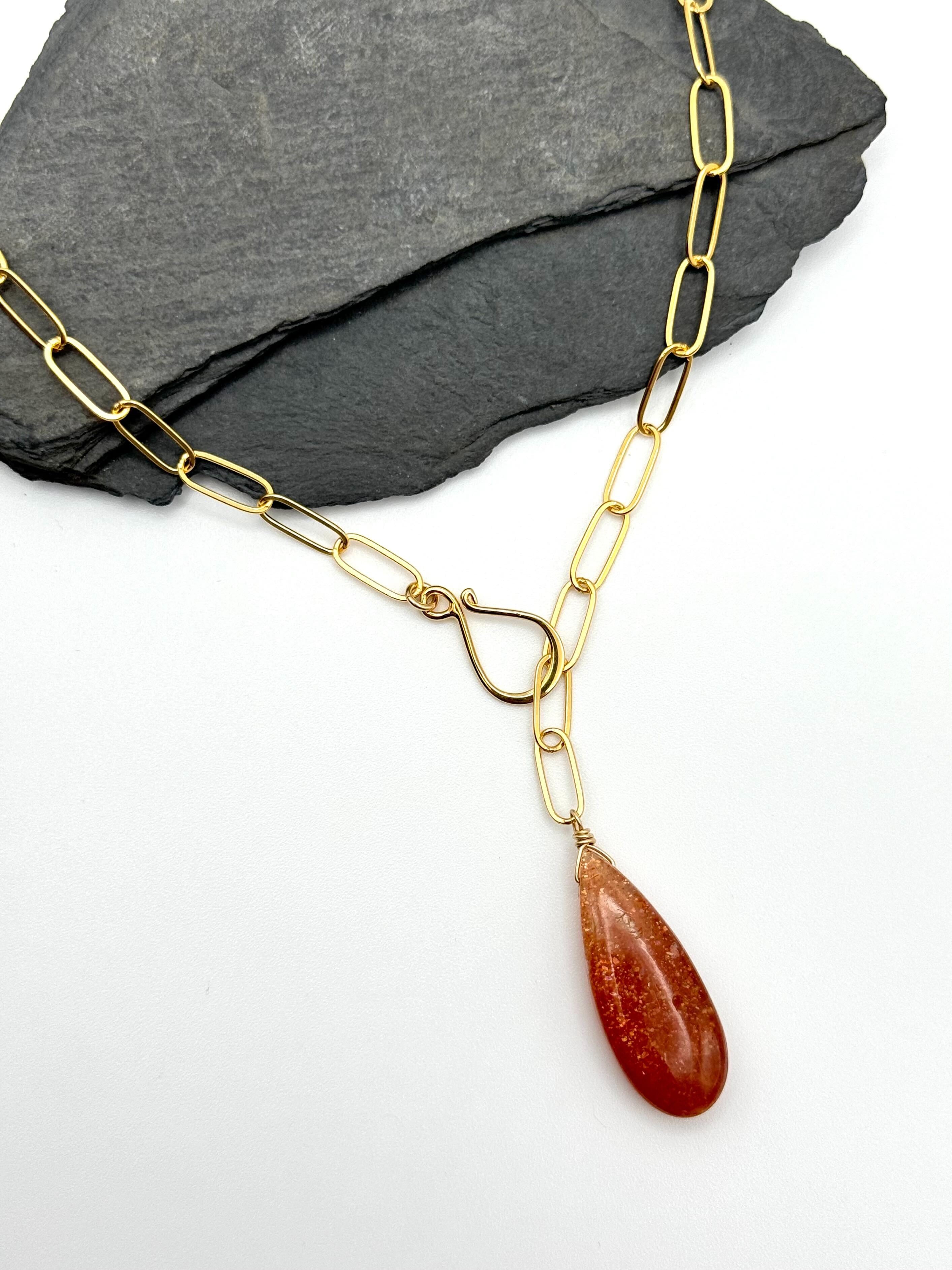 •LINKED• sunstone + gold necklace (adj to 20")