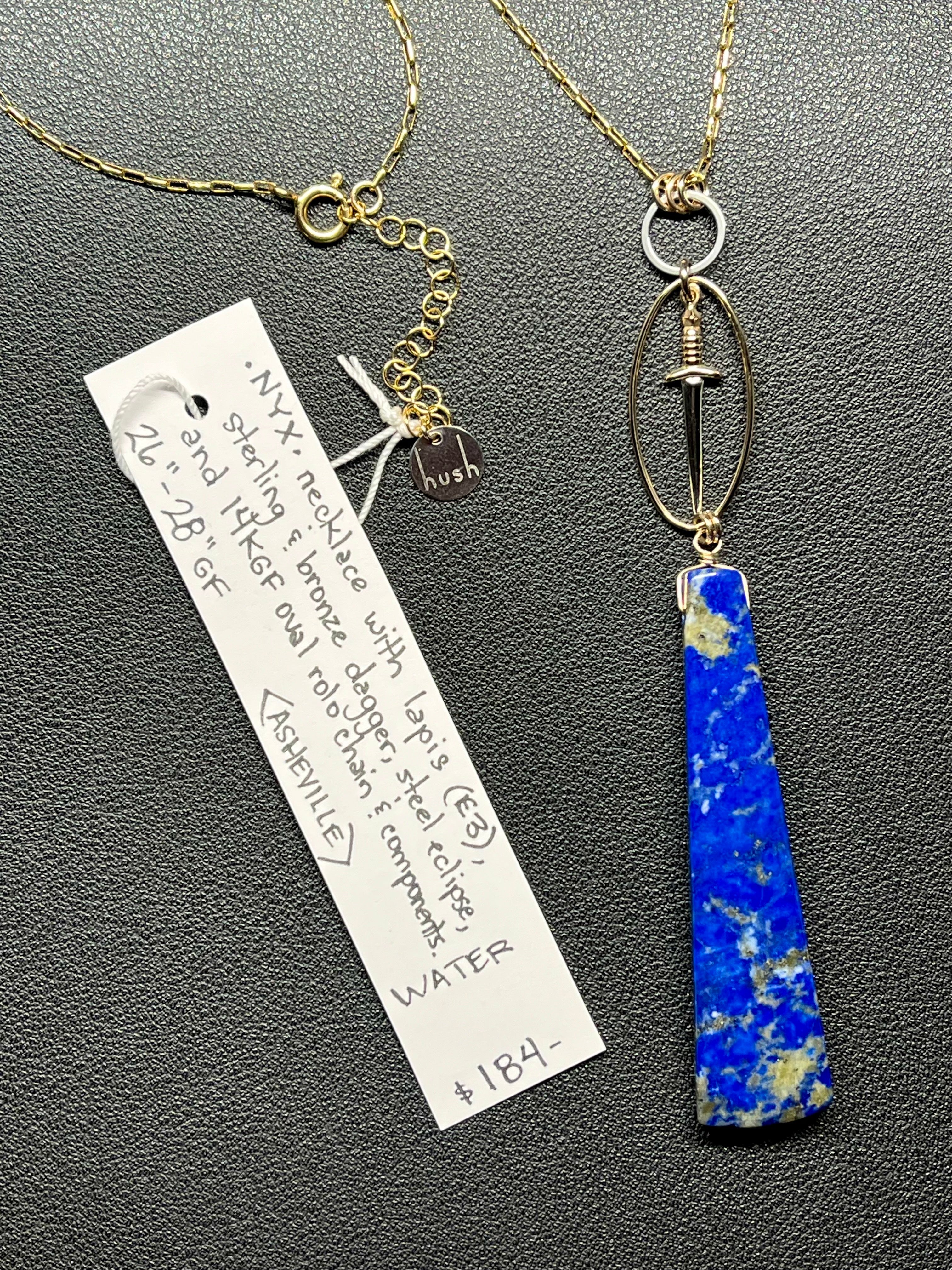 •NYX• lapis + dagger + mixed metal necklace (26"-28")