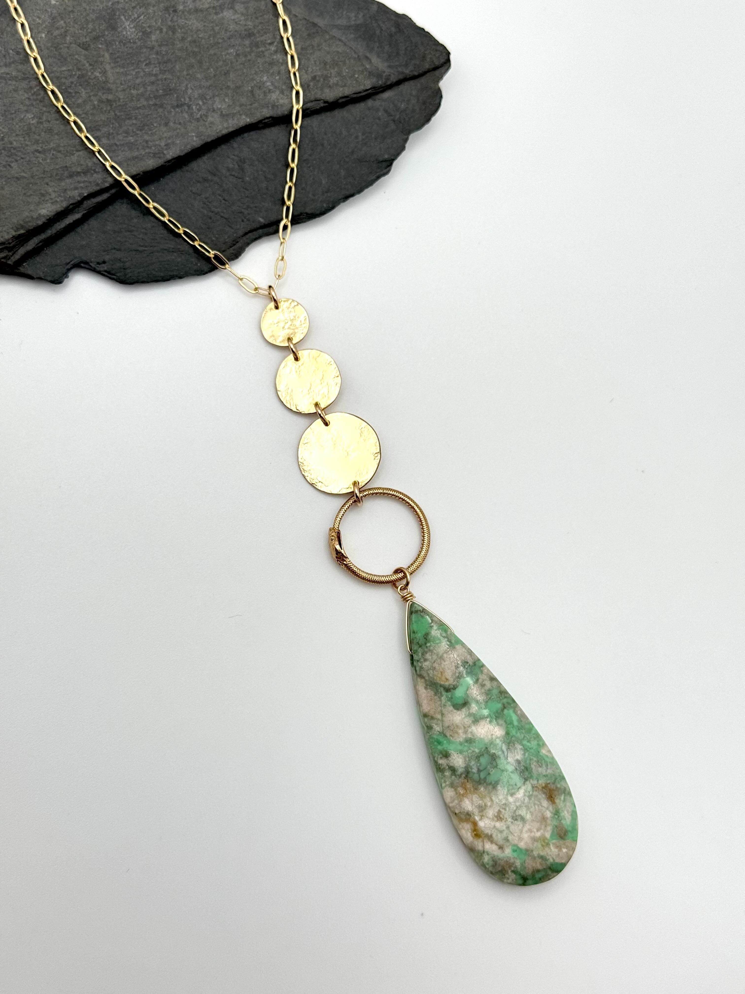 •NYX• nevada variscite + moons + gold necklace (26"-28" long)