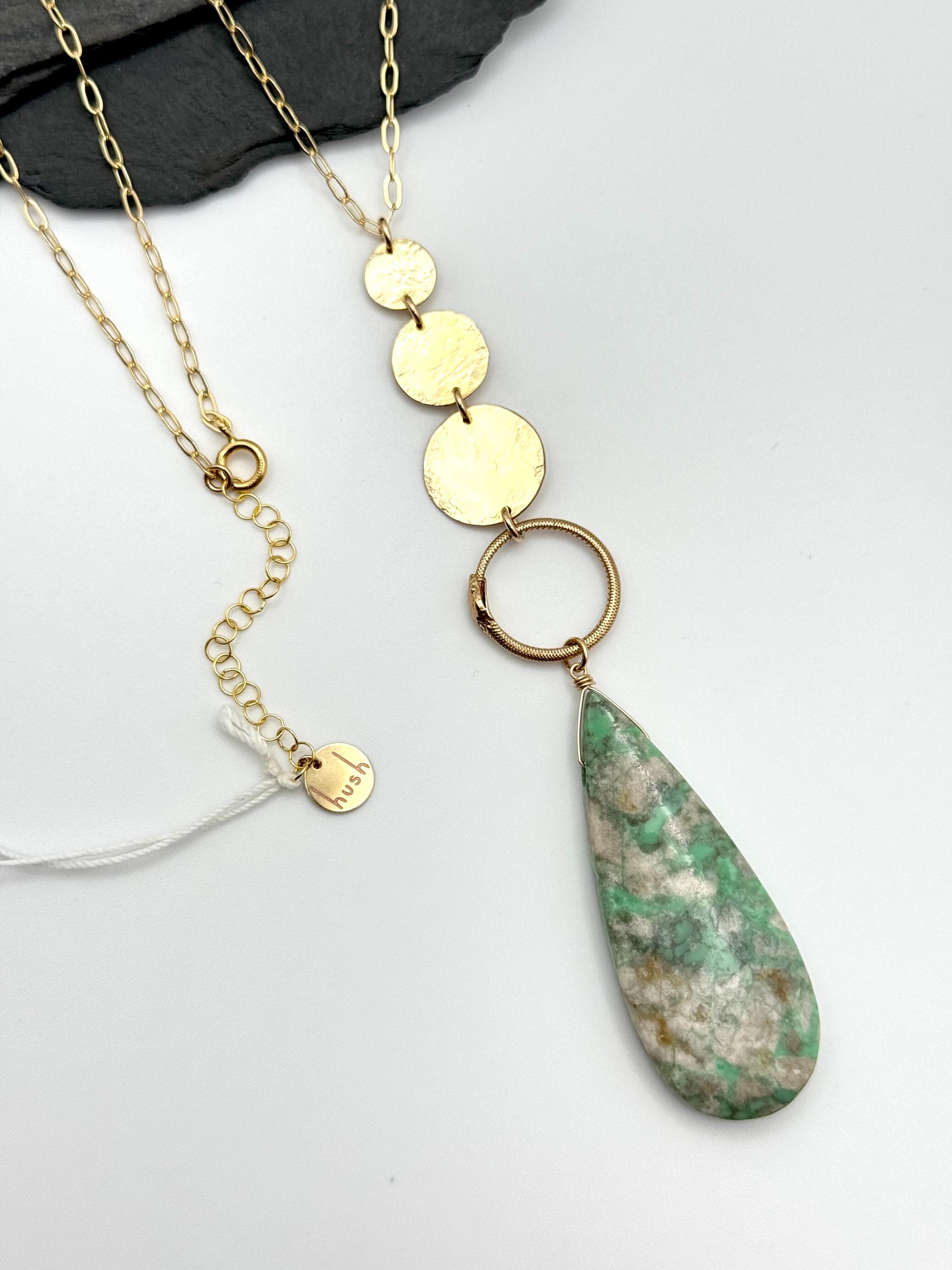 •NYX• nevada variscite + moons + gold necklace (26"-28" long)