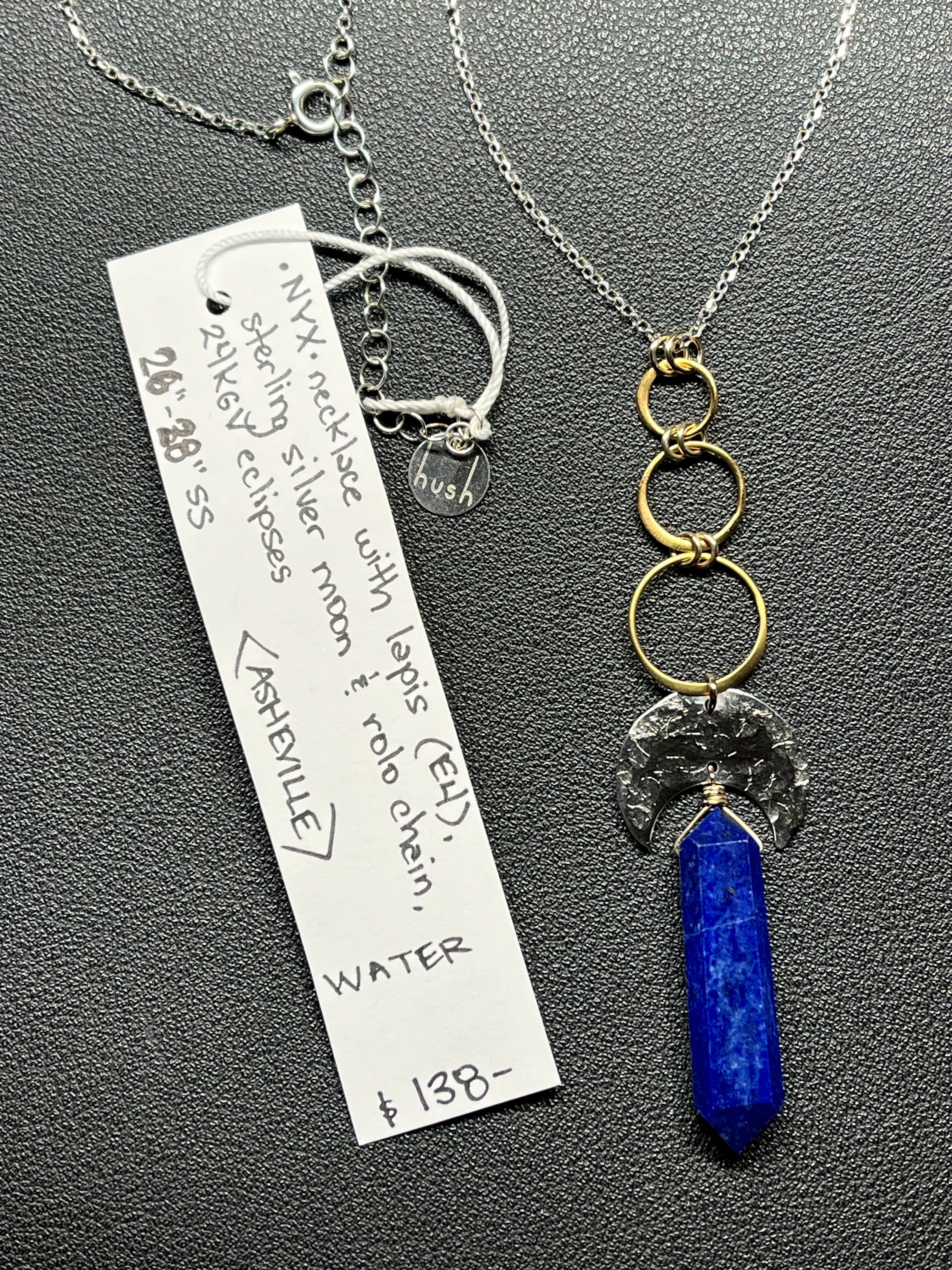 •NYX• lapis + moon + mixed metal necklace (26"-28")