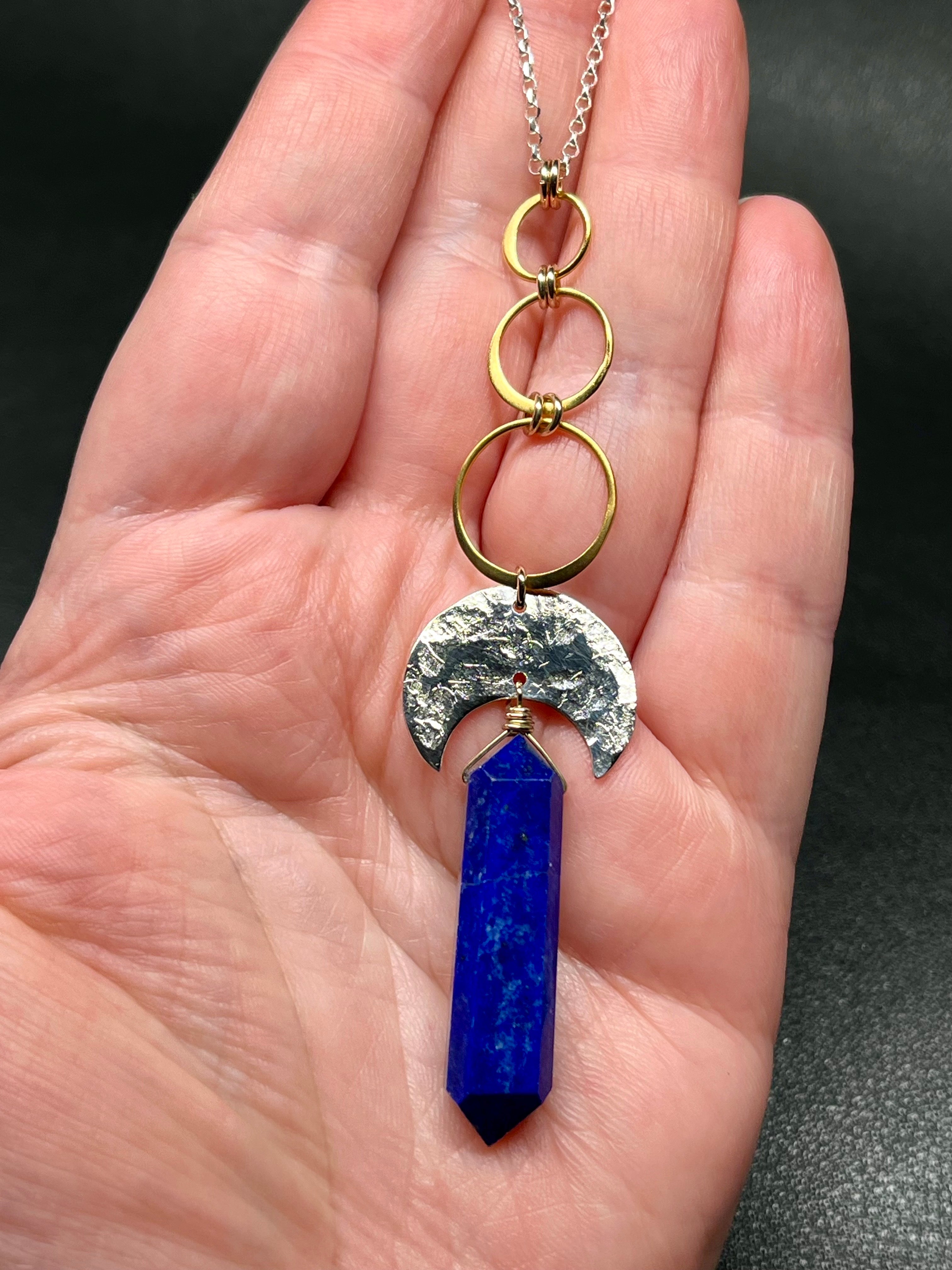 •NYX• lapis + moon + mixed metal necklace (26"-28")