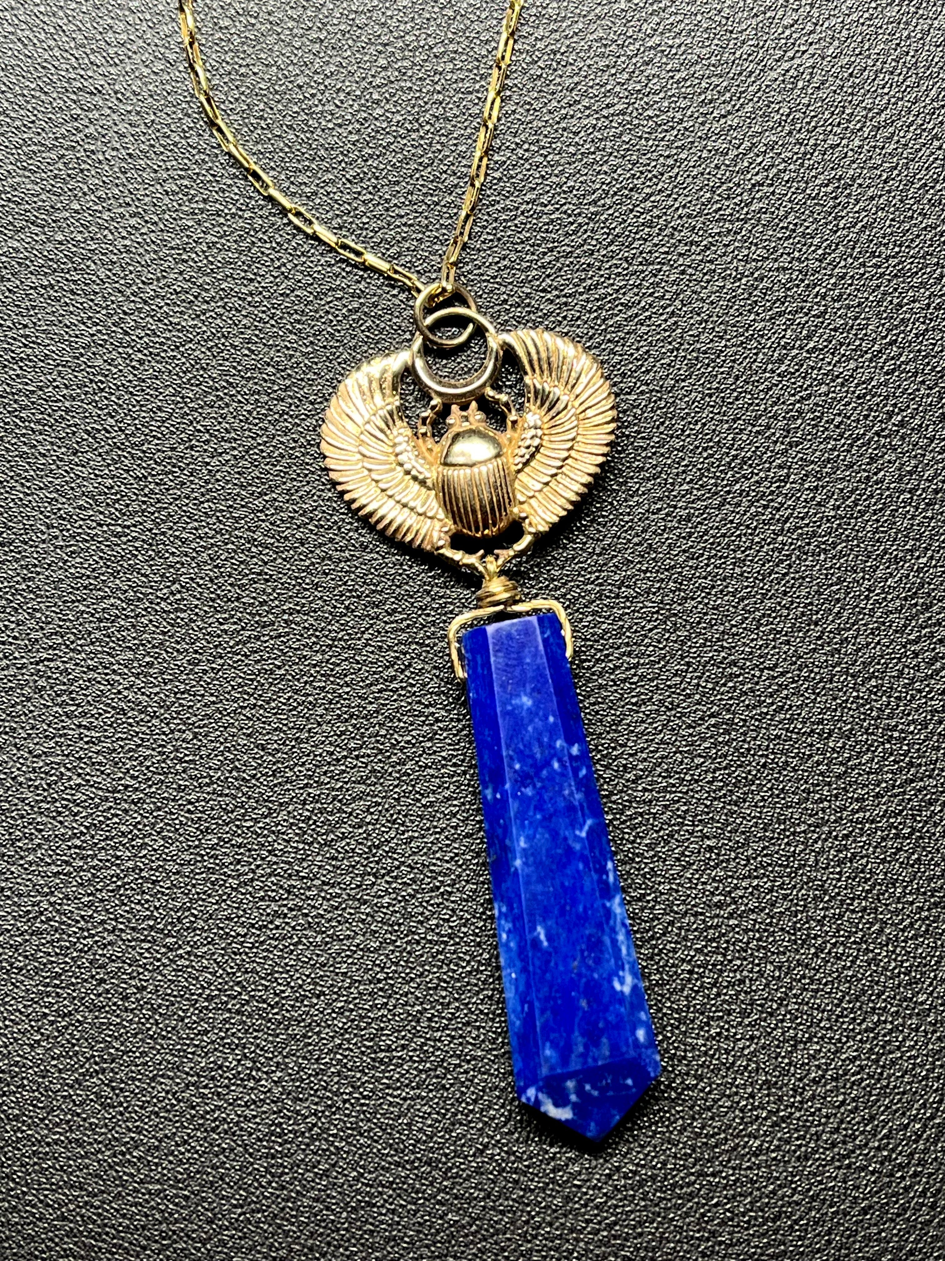 •ASET• lapis + scarab + gold necklace (18"-20")