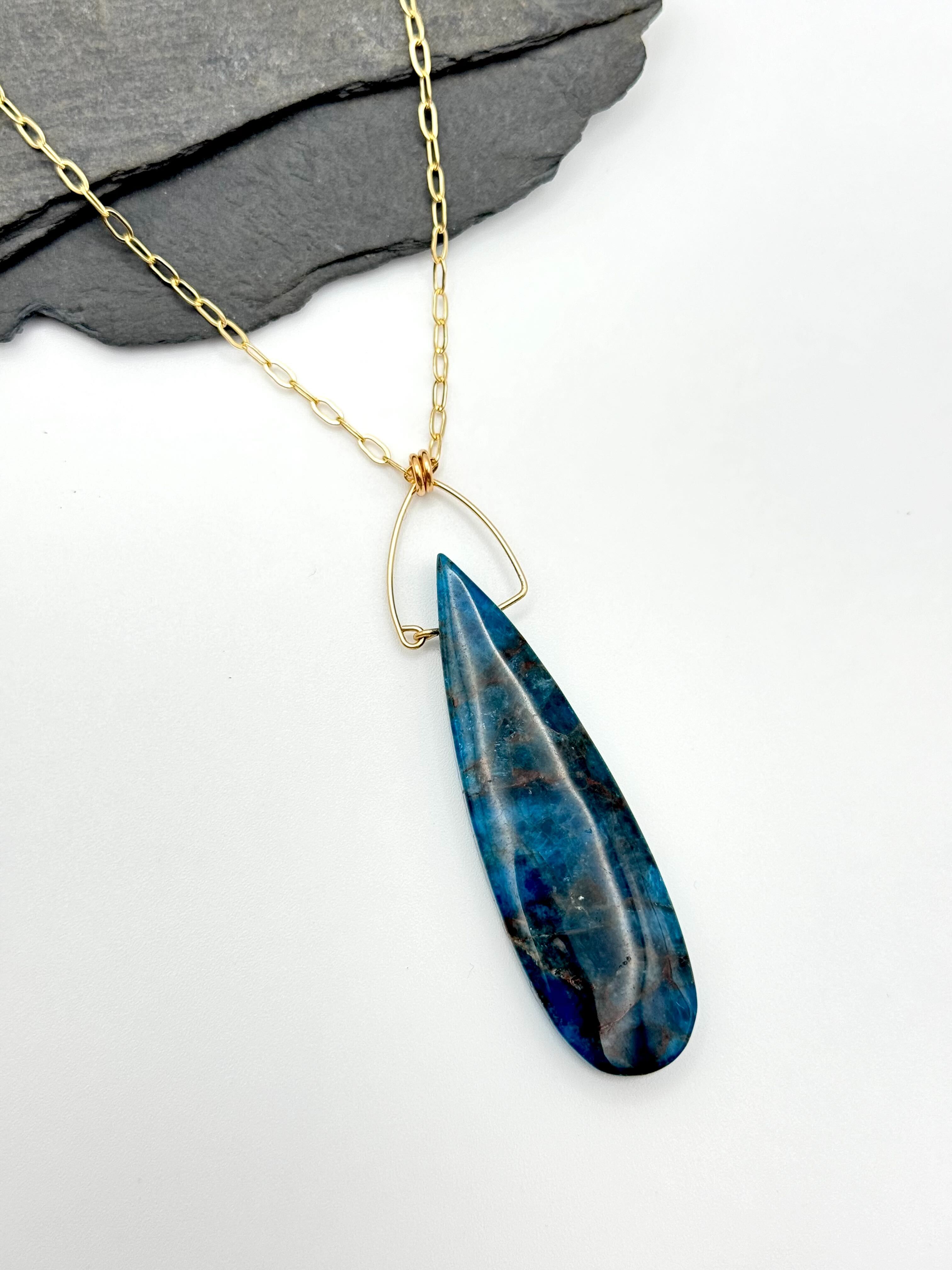 •LINKED• blue apatite + gold necklace (28"-30" long)