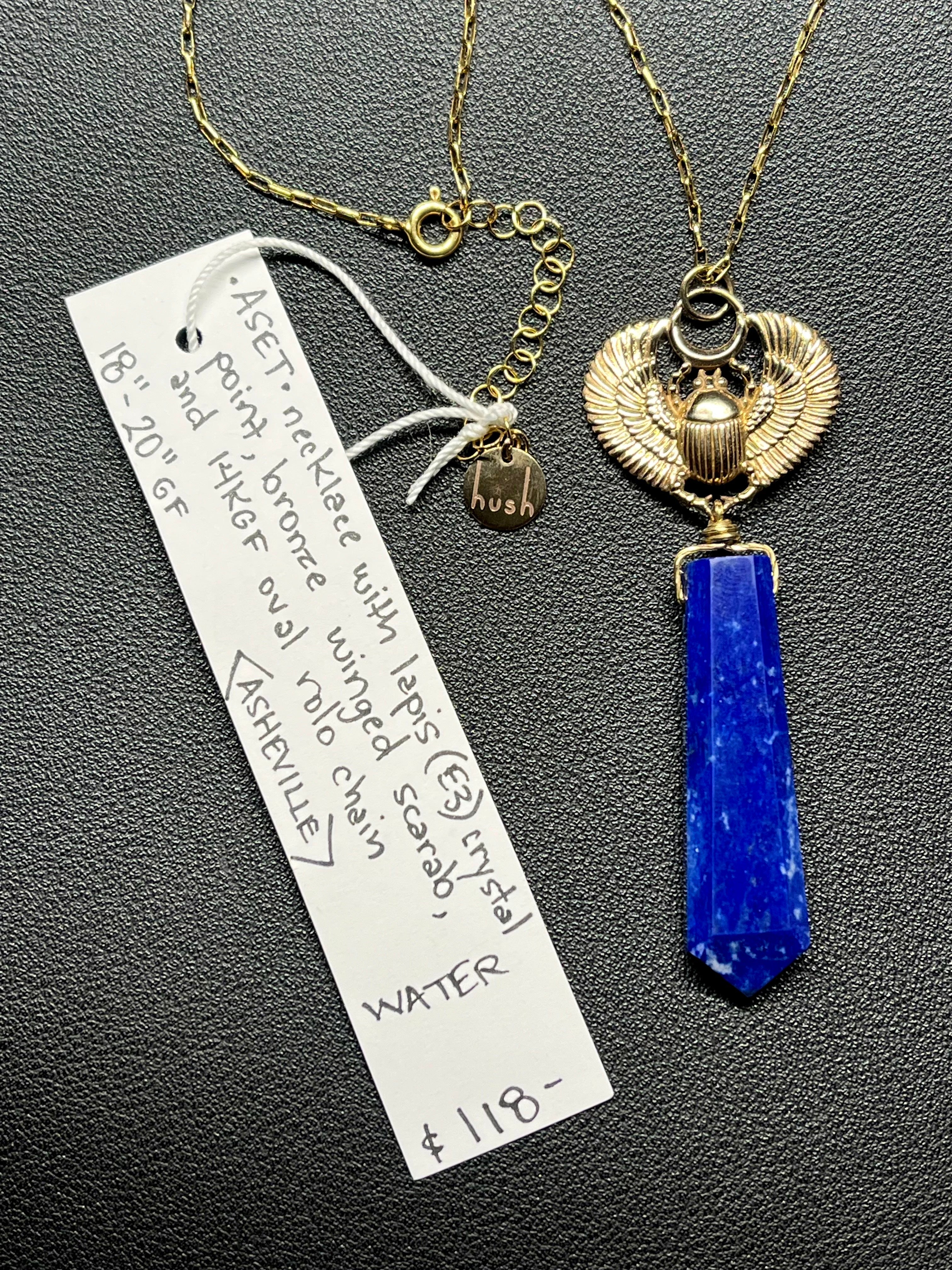 •ASET• lapis + scarab + gold necklace (18"-20")