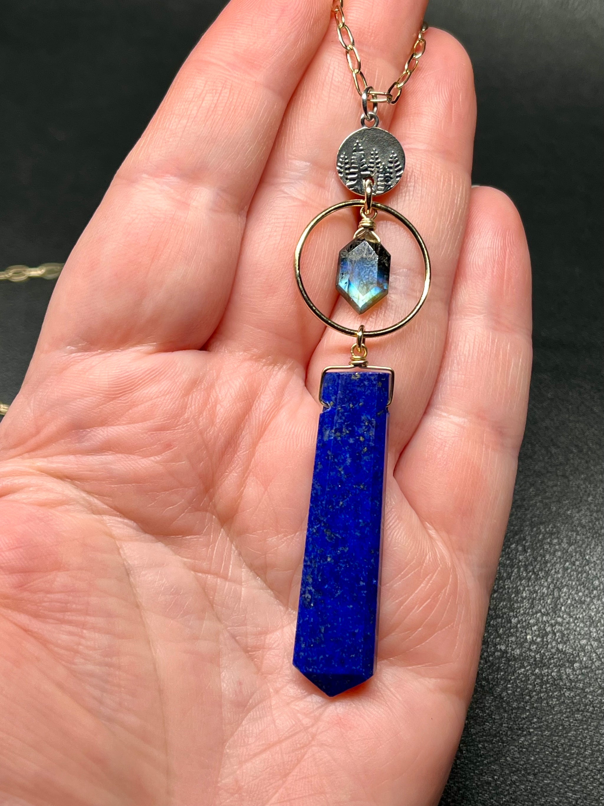 •COVE• labradorite + cosmic cove moon + mixed metal necklace (18
