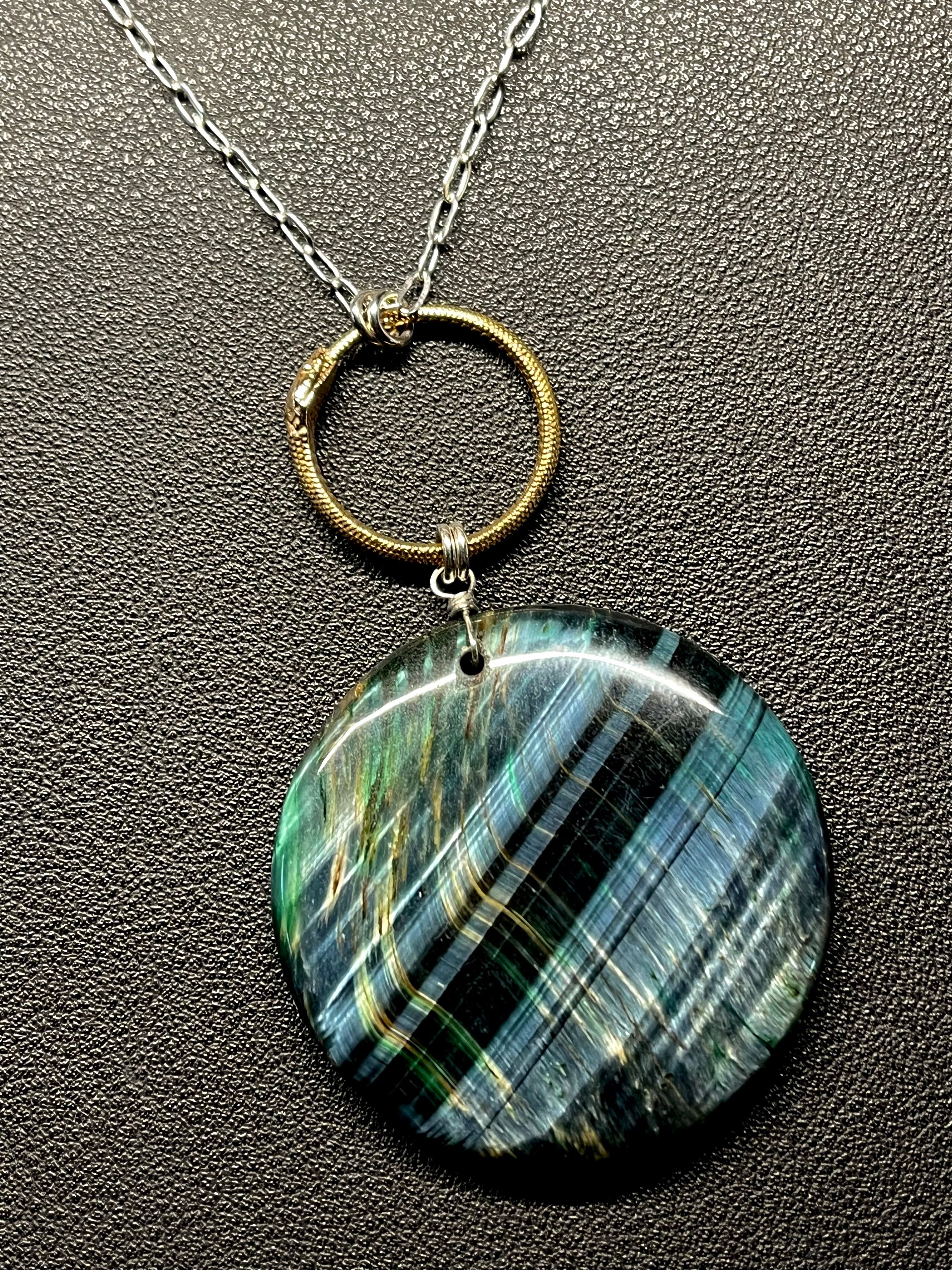 •SUEÑO• hawk eye + ouroboros + mixed metal necklace (26"-28")