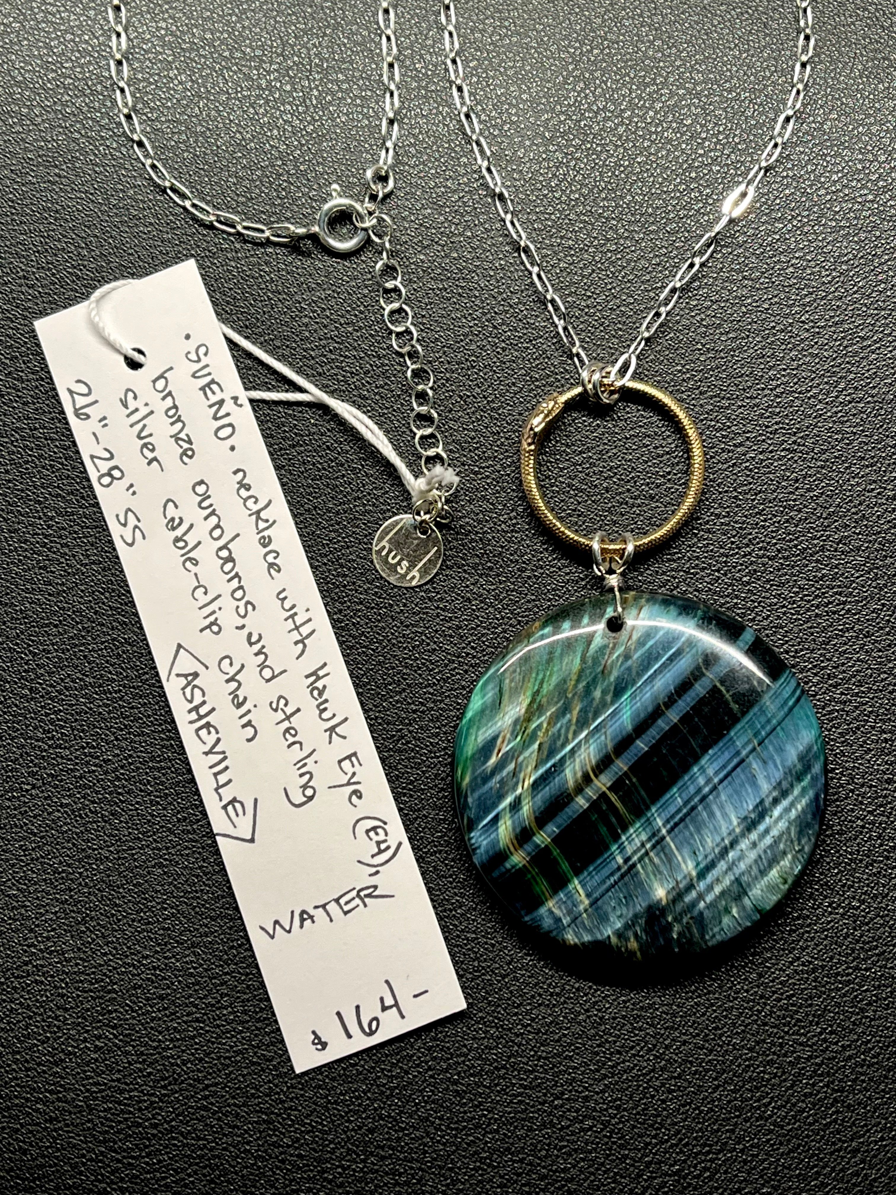 •SUEÑO• hawk eye + ouroboros + mixed metal necklace (26"-28")