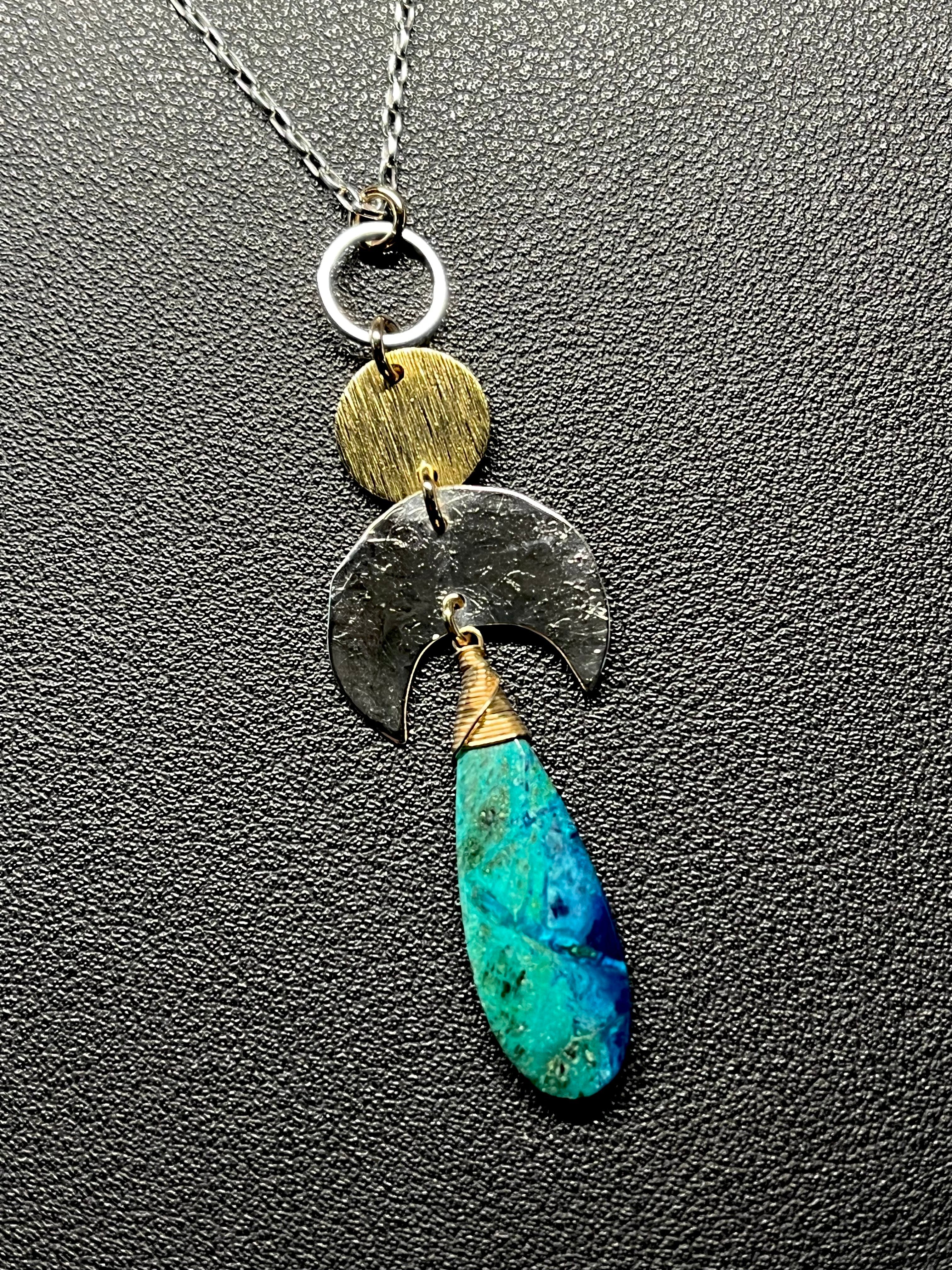 •NYX• chrysocolla + moons + mixed metal necklace (18"-20")