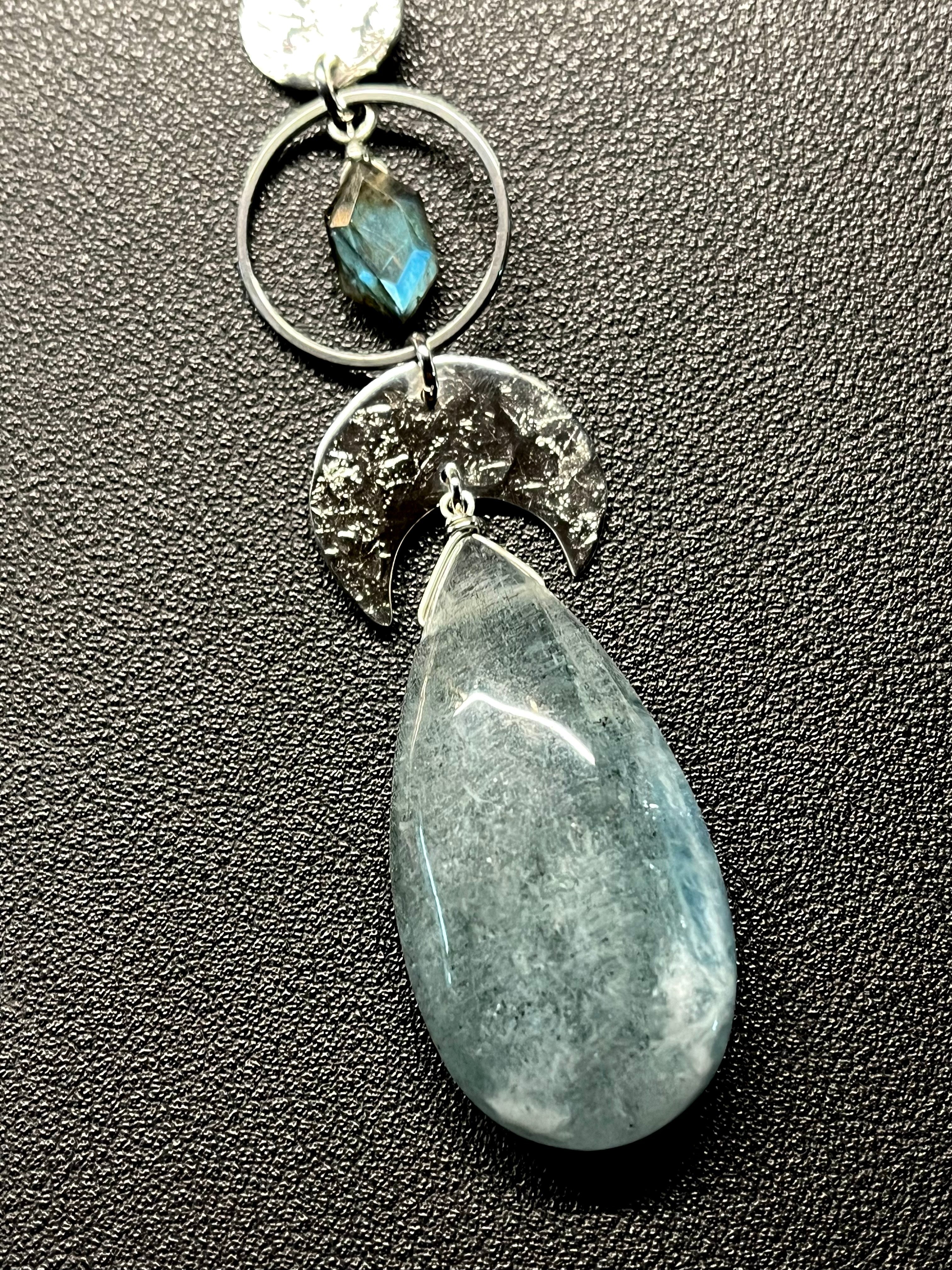•NYX• moss aquamarine + labradorite + silver necklace (26"-28")
