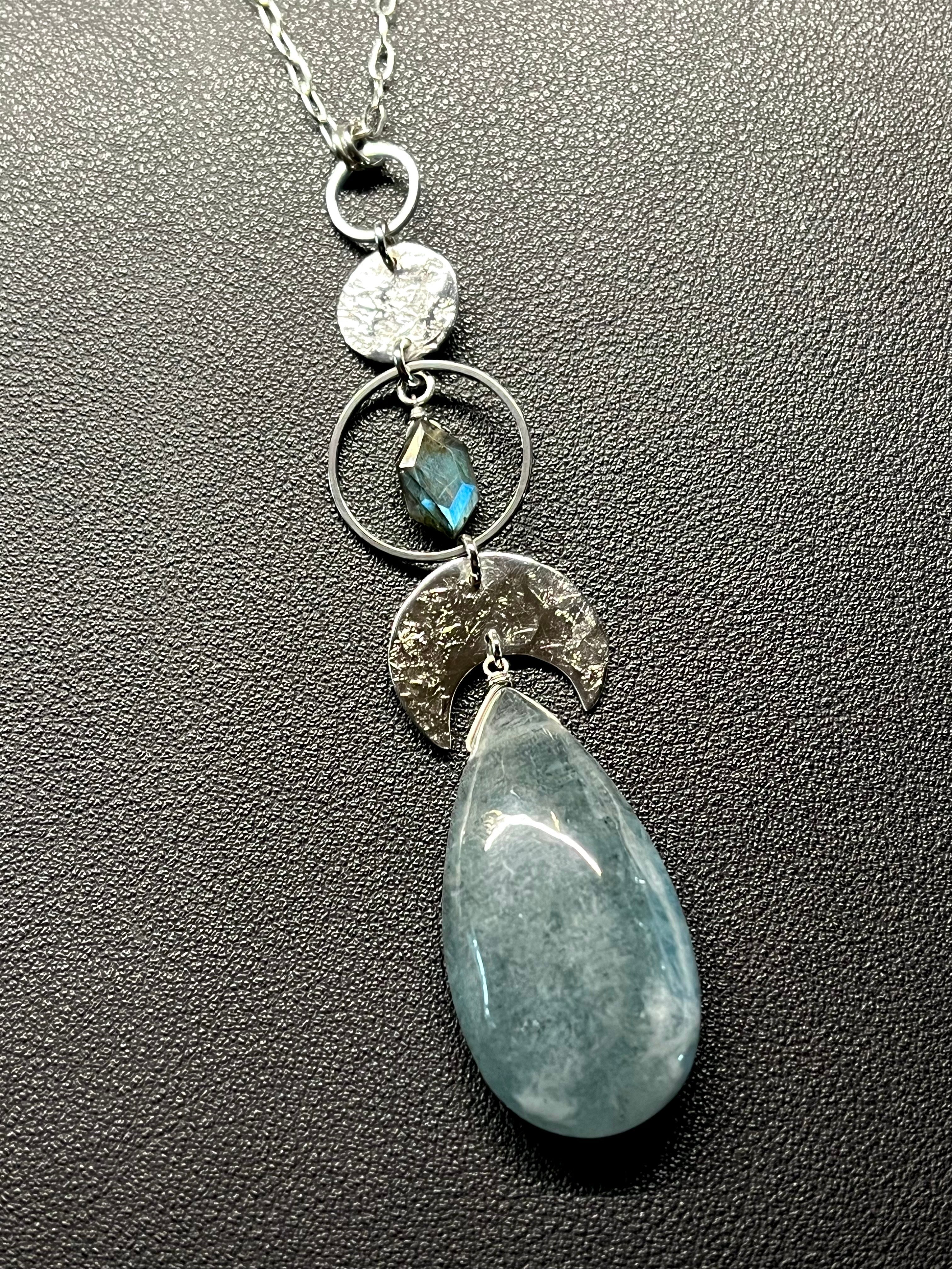 •NYX• moss aquamarine + labradorite + silver necklace (26"-28")