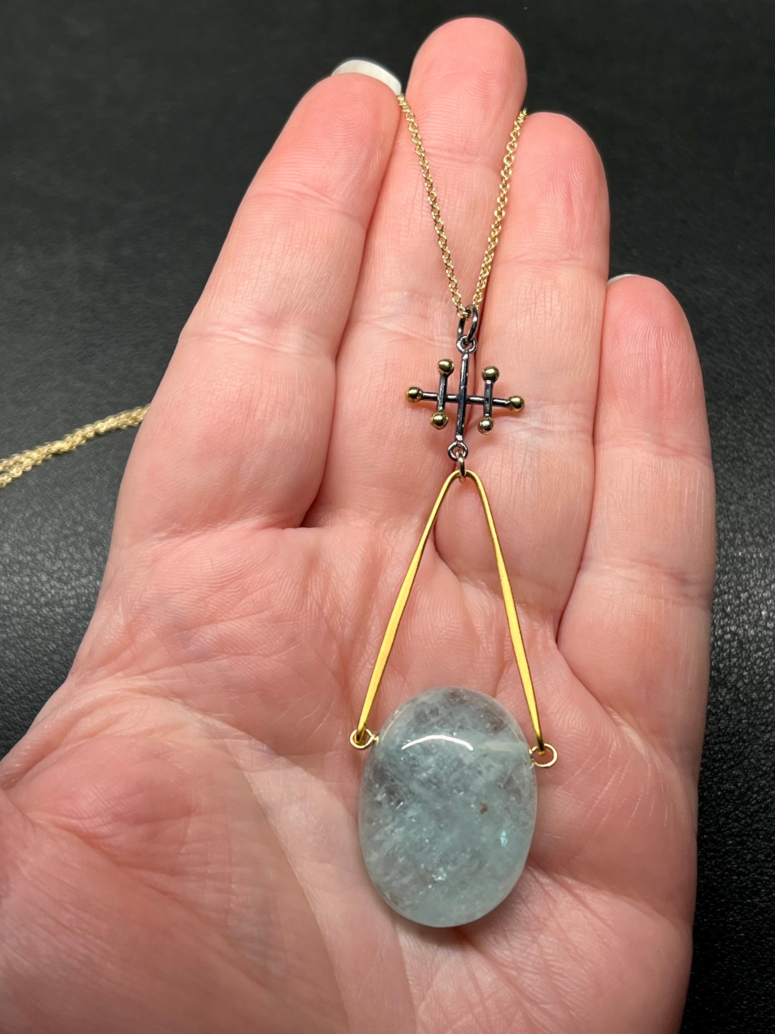 •INVOKE• aquamarine + mixed metal necklace (18"-20")