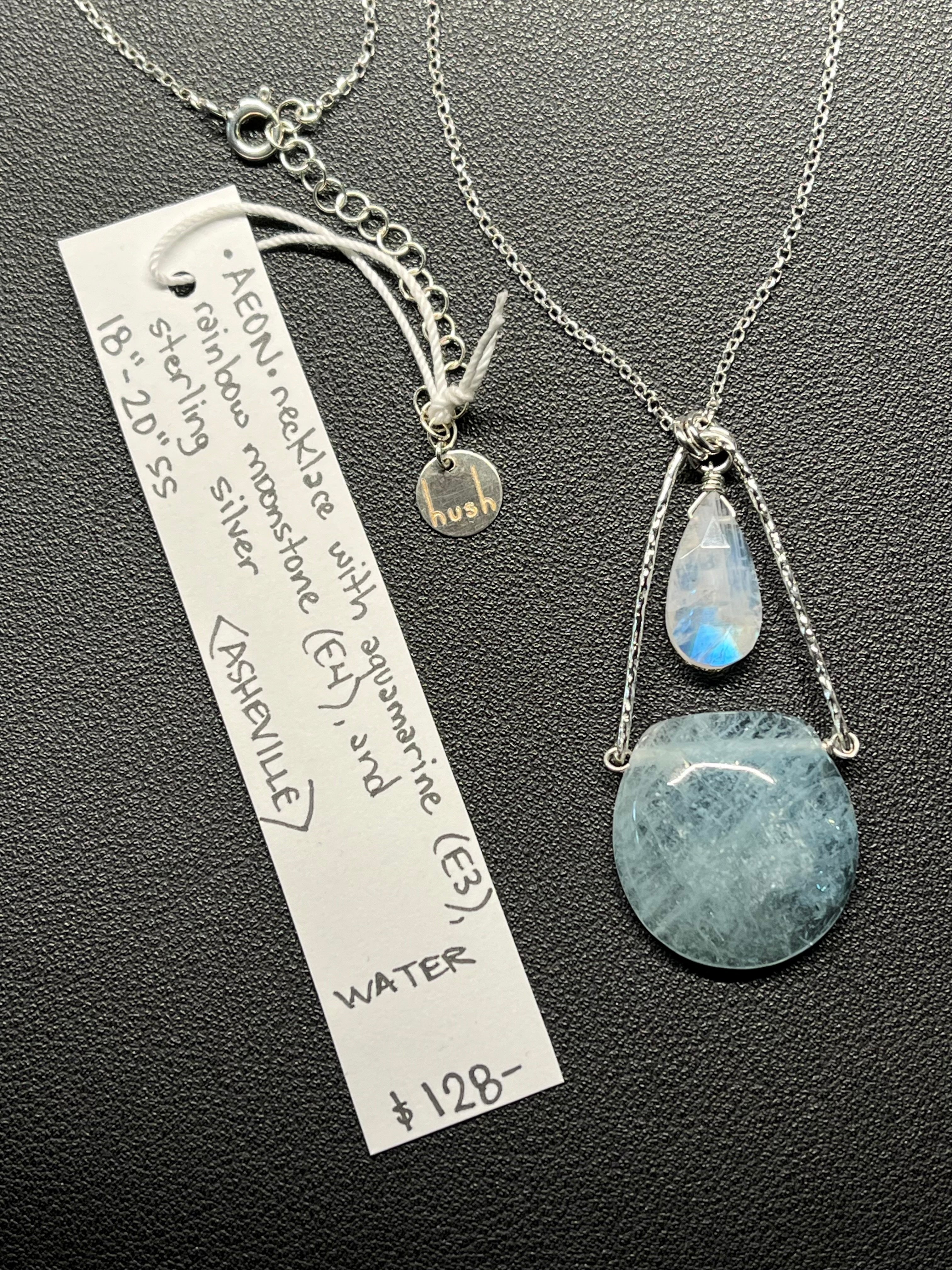 •AEON• aquamarine + rainbow moonstone + silver necklace (18"-20")