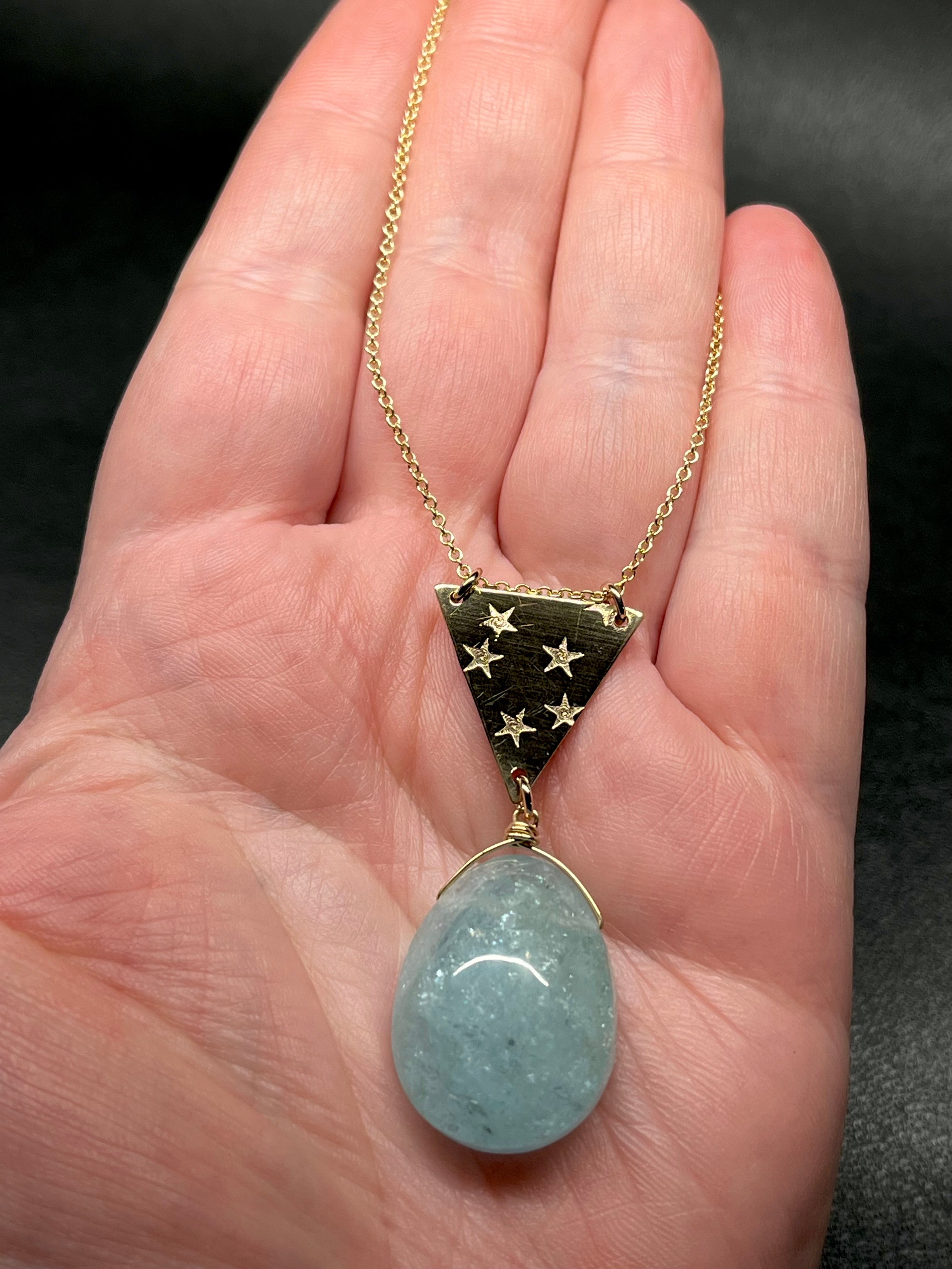 •NYX• aquamarine + stars + gold necklace (16"-18")