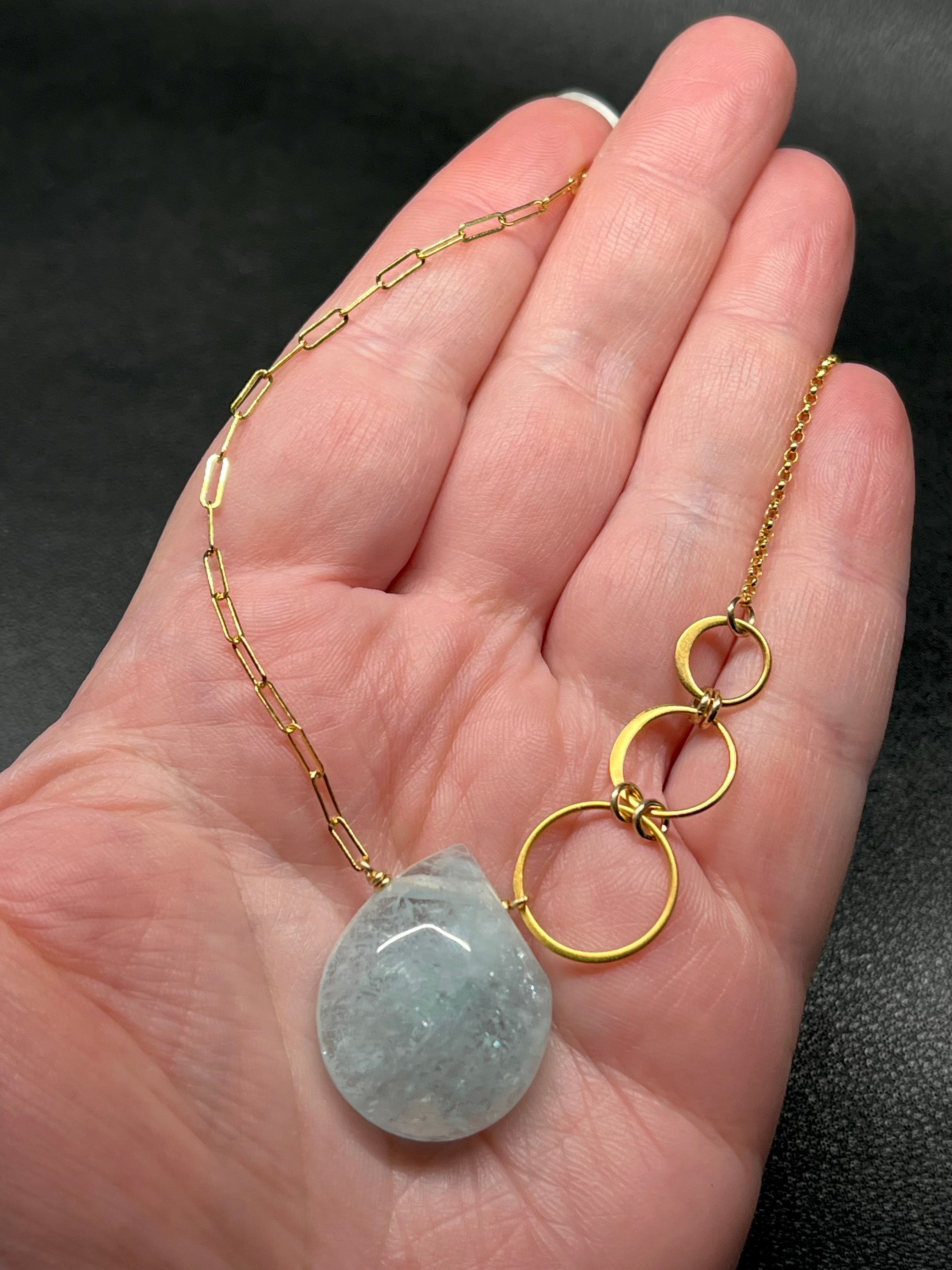•NYX• aquamarine + eclipses + gold necklace (18"-20")