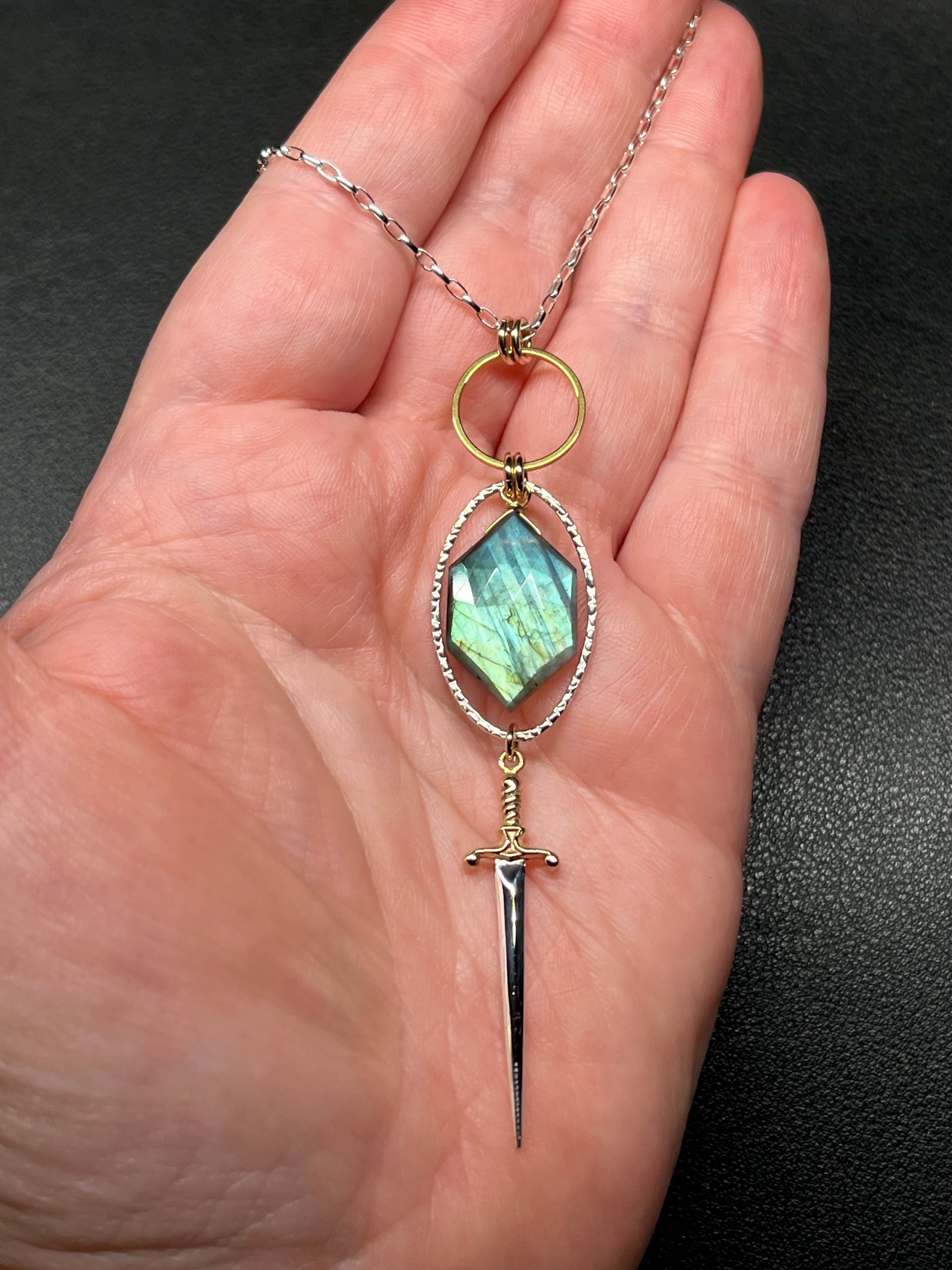 •NYX• labradorite + dagger + mixed metal necklace (26"-28")