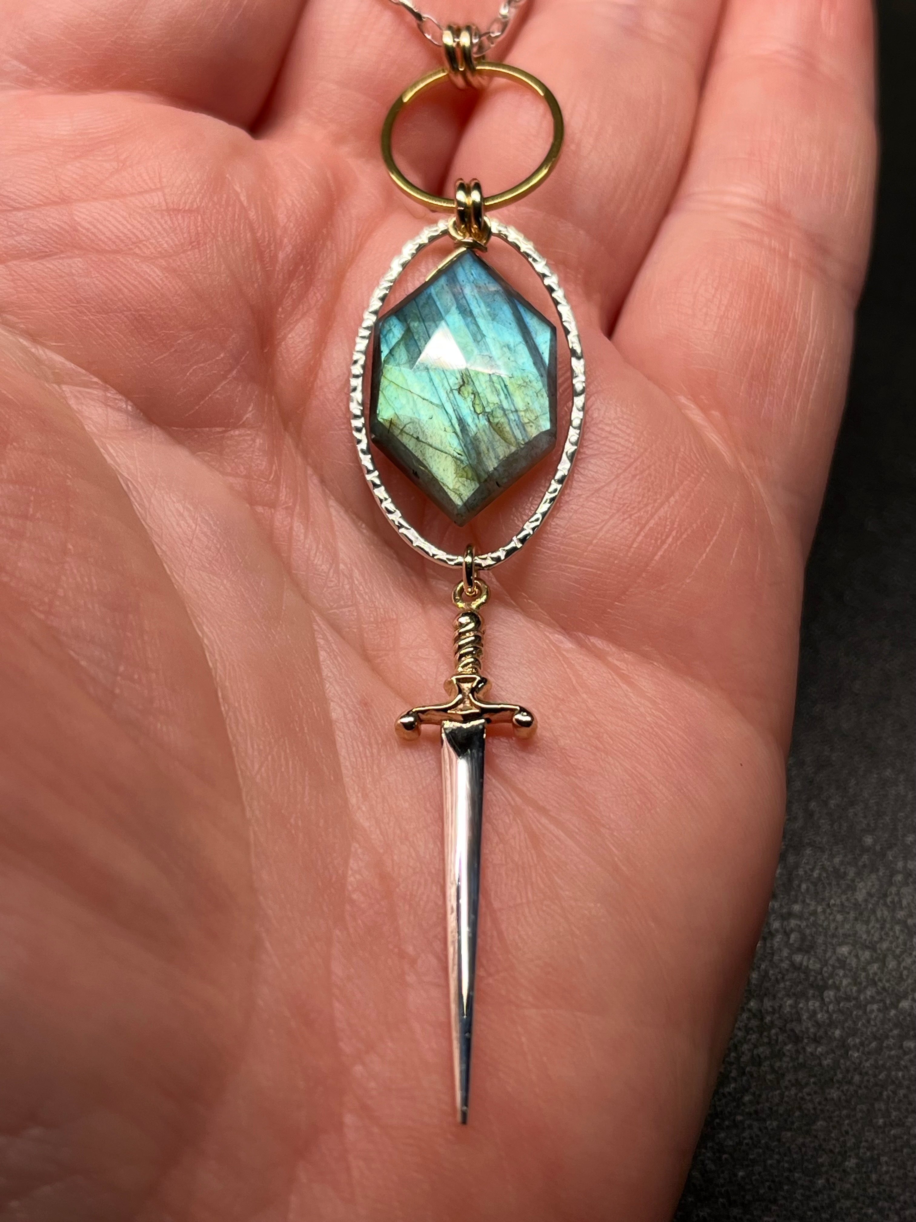 •NYX• labradorite + dagger + mixed metal necklace (26"-28")
