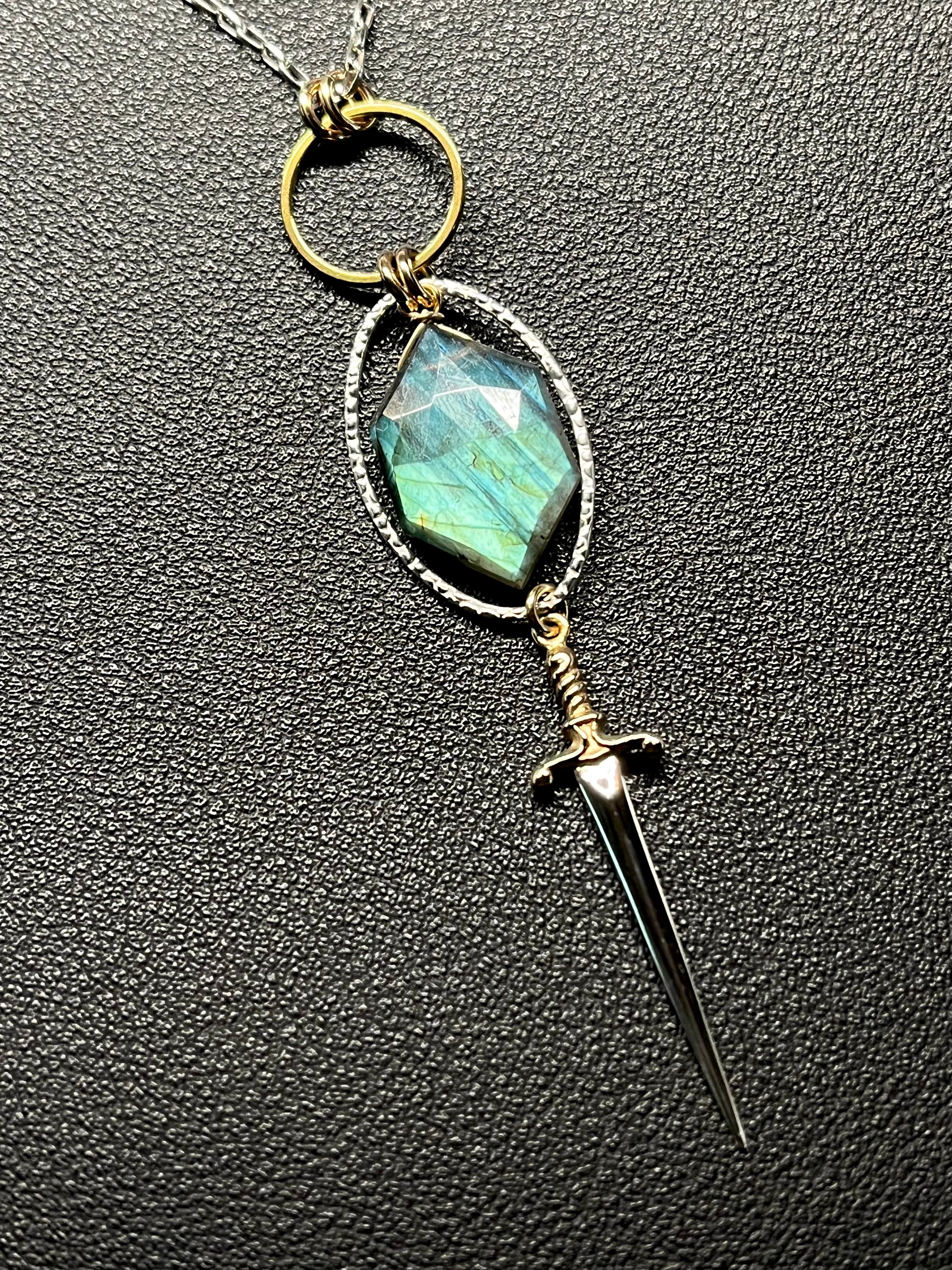 •NYX• labradorite + dagger + mixed metal necklace (26"-28")