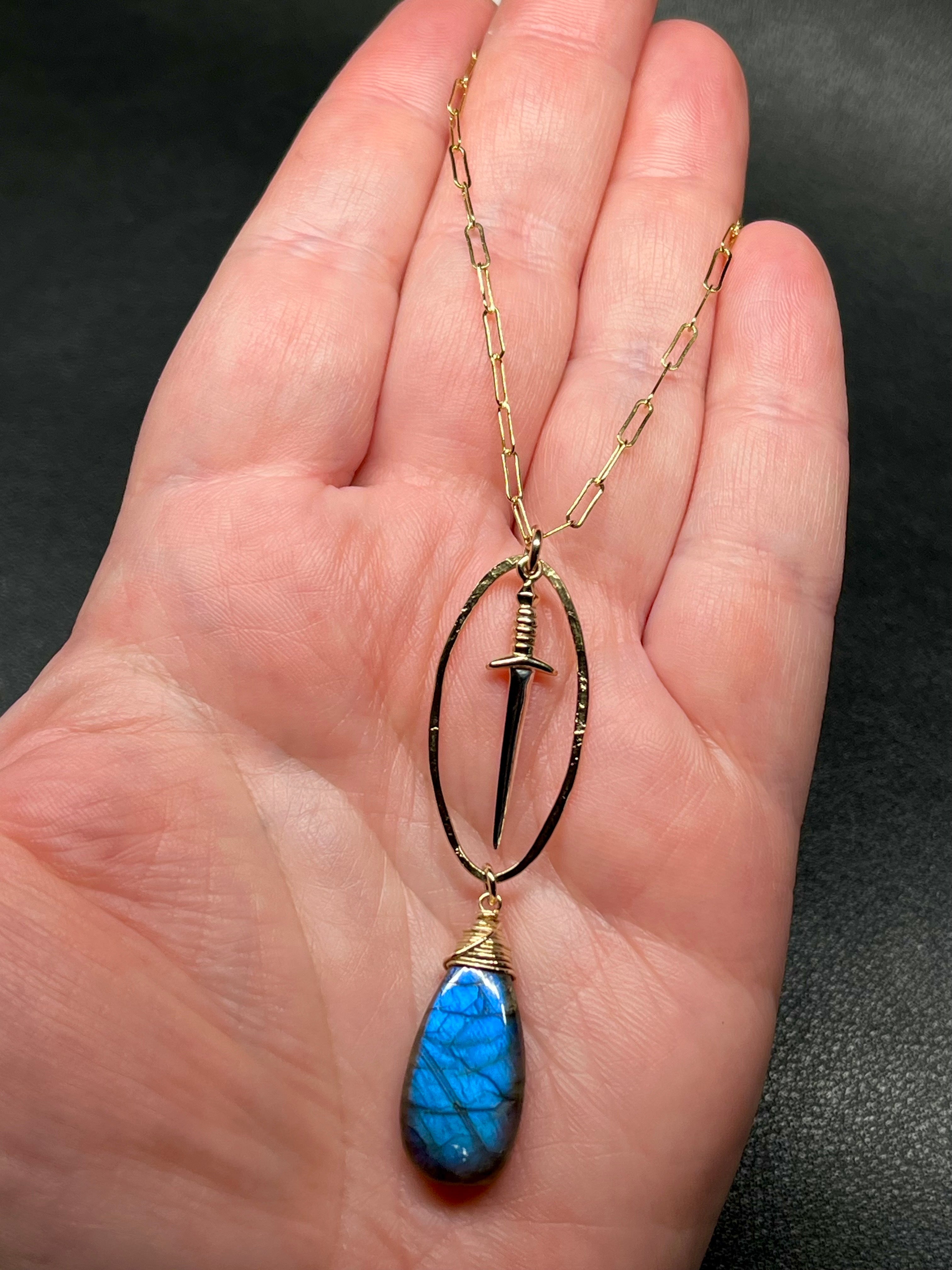 •NYX• labradorite + dagger + mixed metal necklace (18"-20")