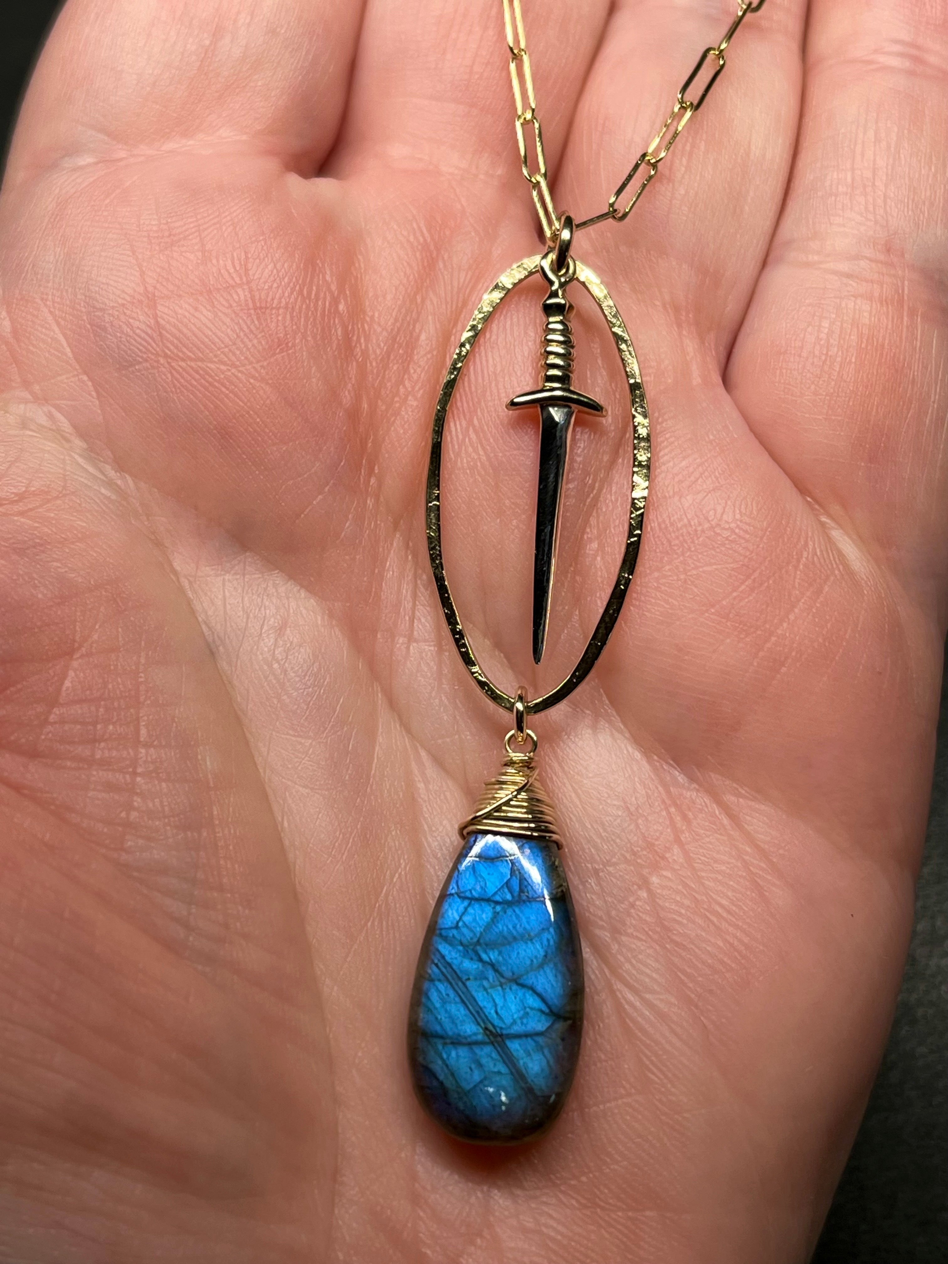 •NYX• labradorite + dagger + mixed metal necklace (18"-20")