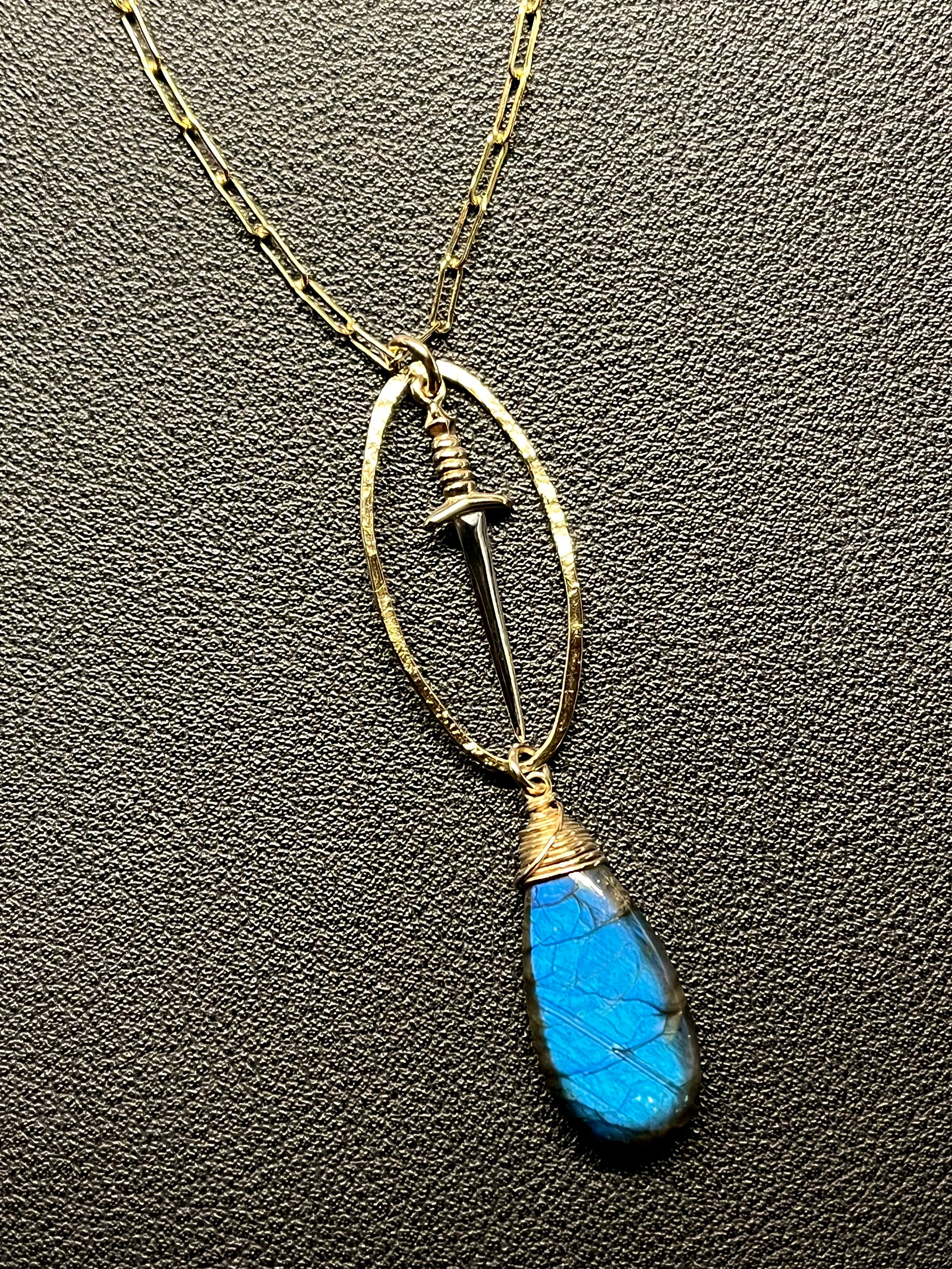 •NYX• labradorite + dagger + mixed metal necklace (18"-20")