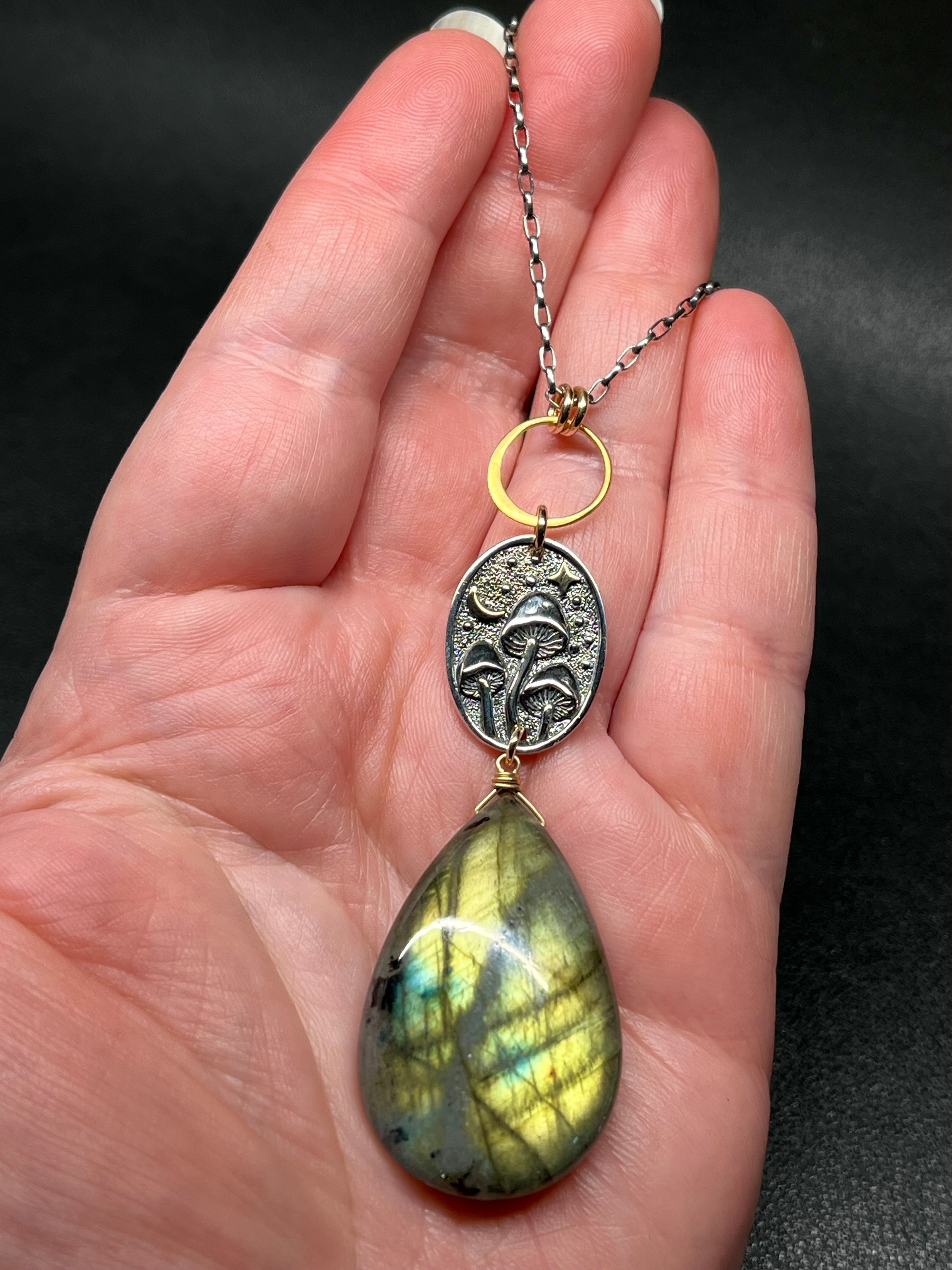 •UNDERSTORY• labradorite + cosmic mushrooms + mixed metal necklace (18"-20")