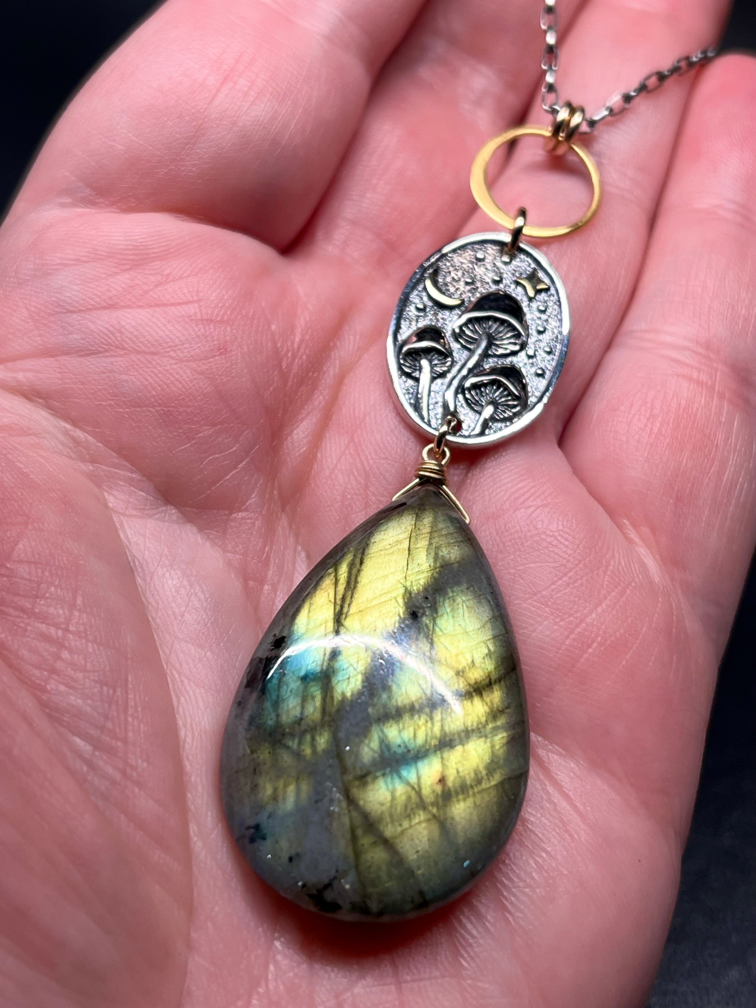 •UNDERSTORY• labradorite + cosmic mushrooms + mixed metal necklace (18"-20")