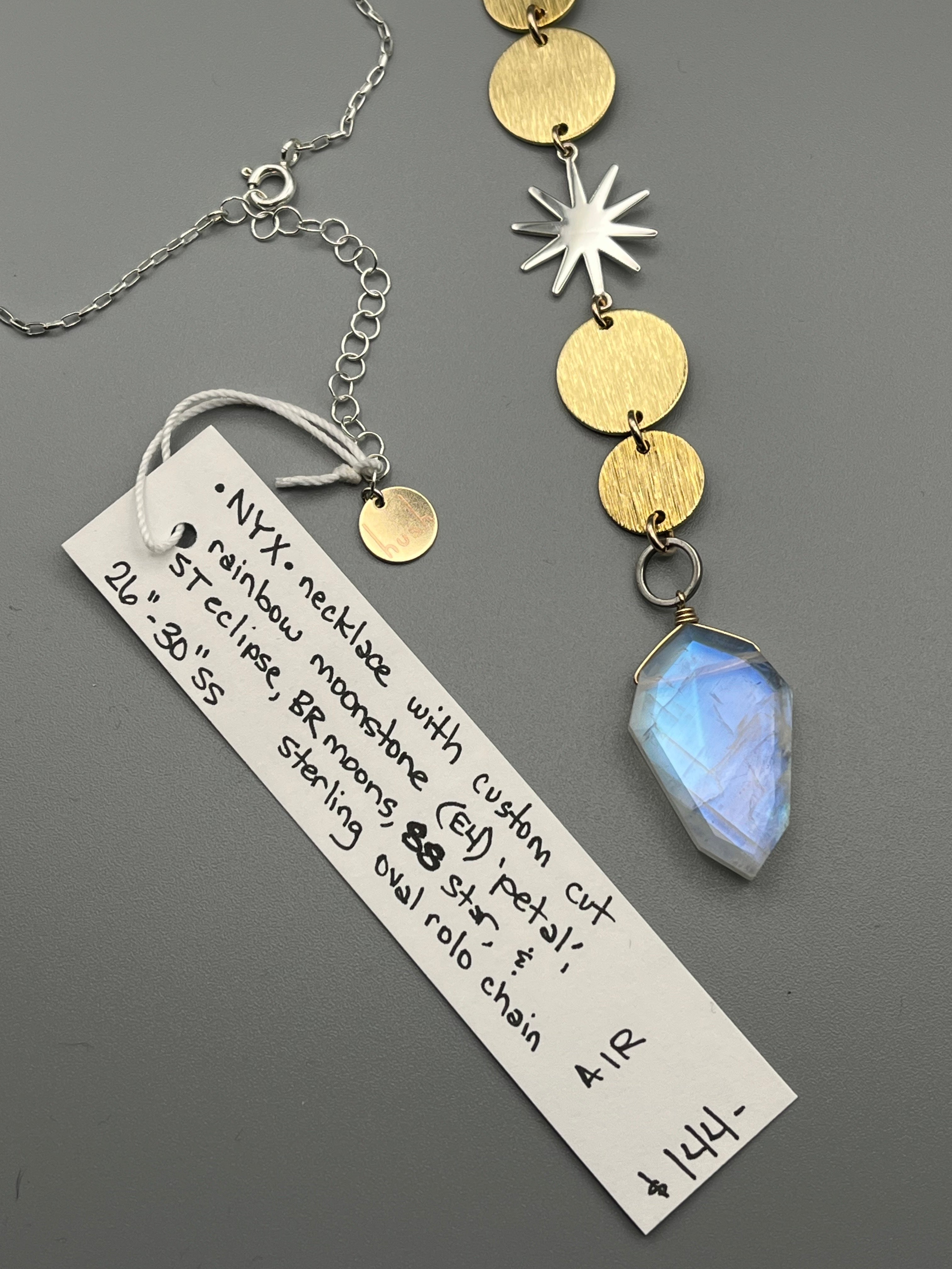 •NYX• rainbow moonstone + mixed metal necklace (26"-30" long)