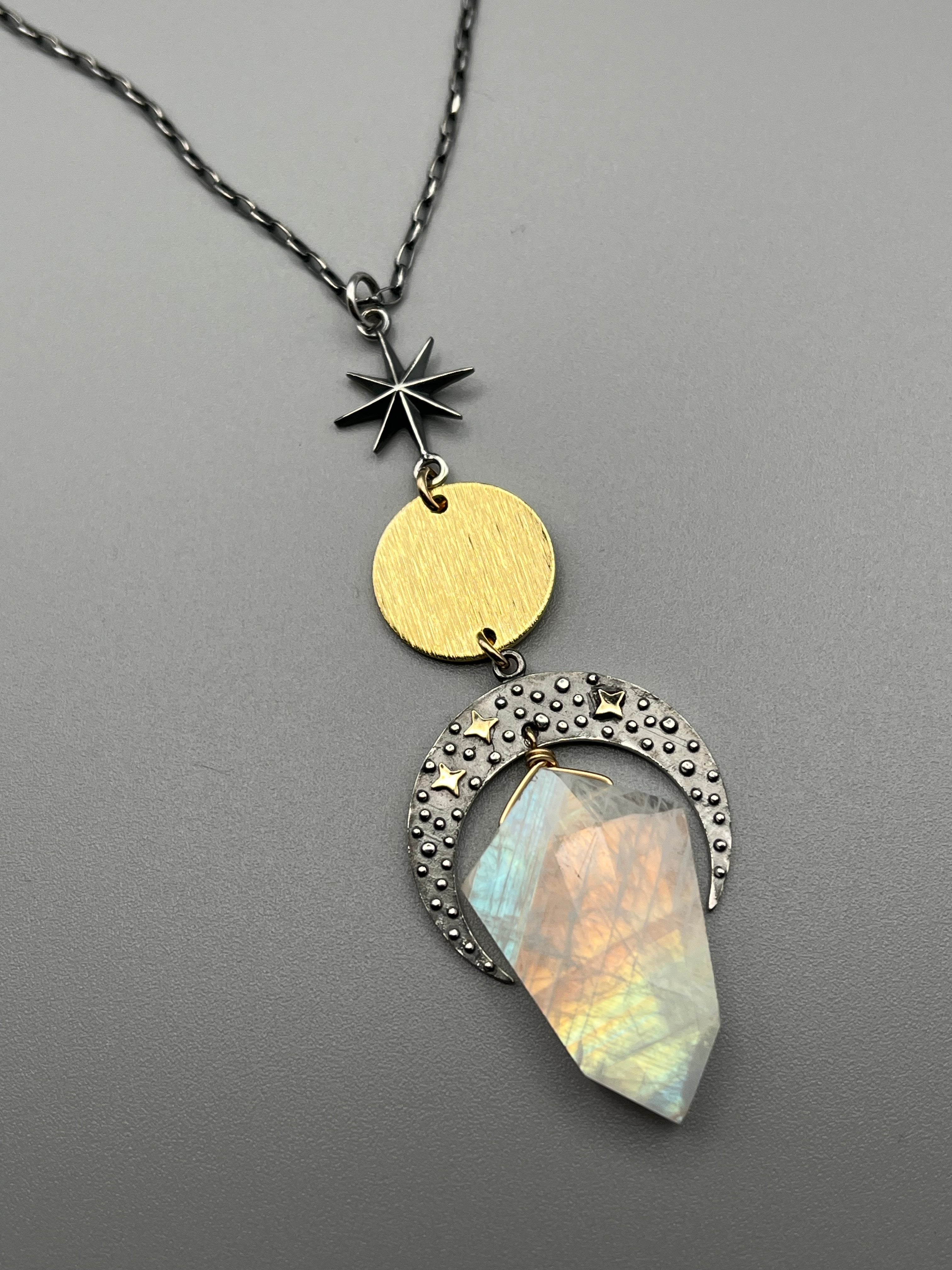 •NYX• rainbow moonstone + mixed metal necklace (26"-28" long)