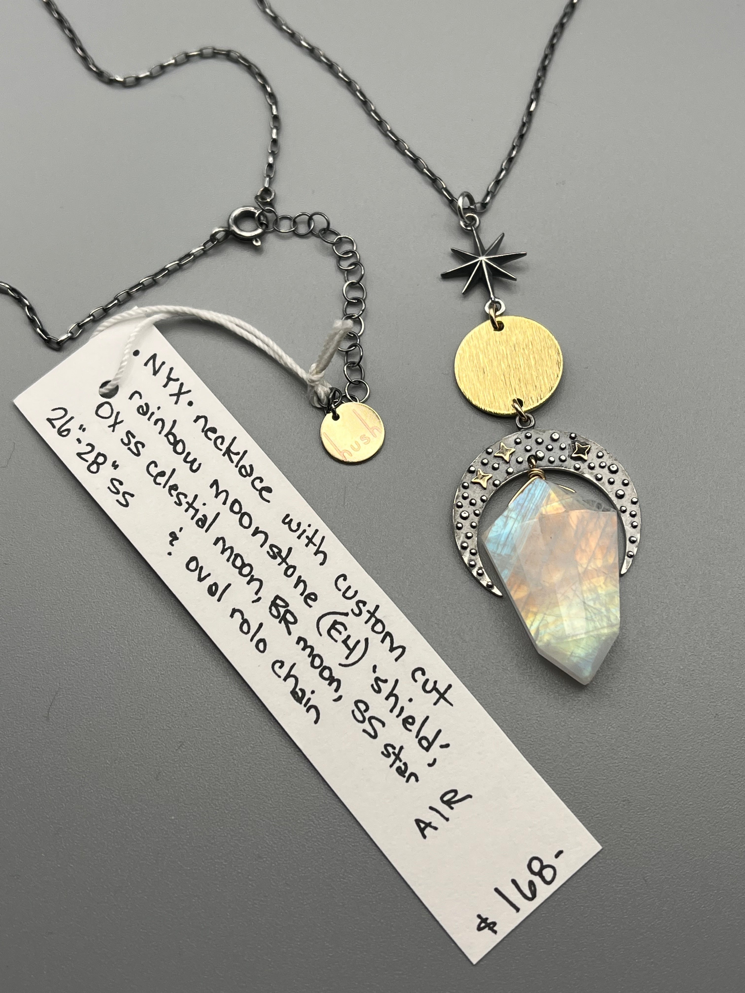 •NYX• rainbow moonstone + mixed metal necklace (26"-28" long)