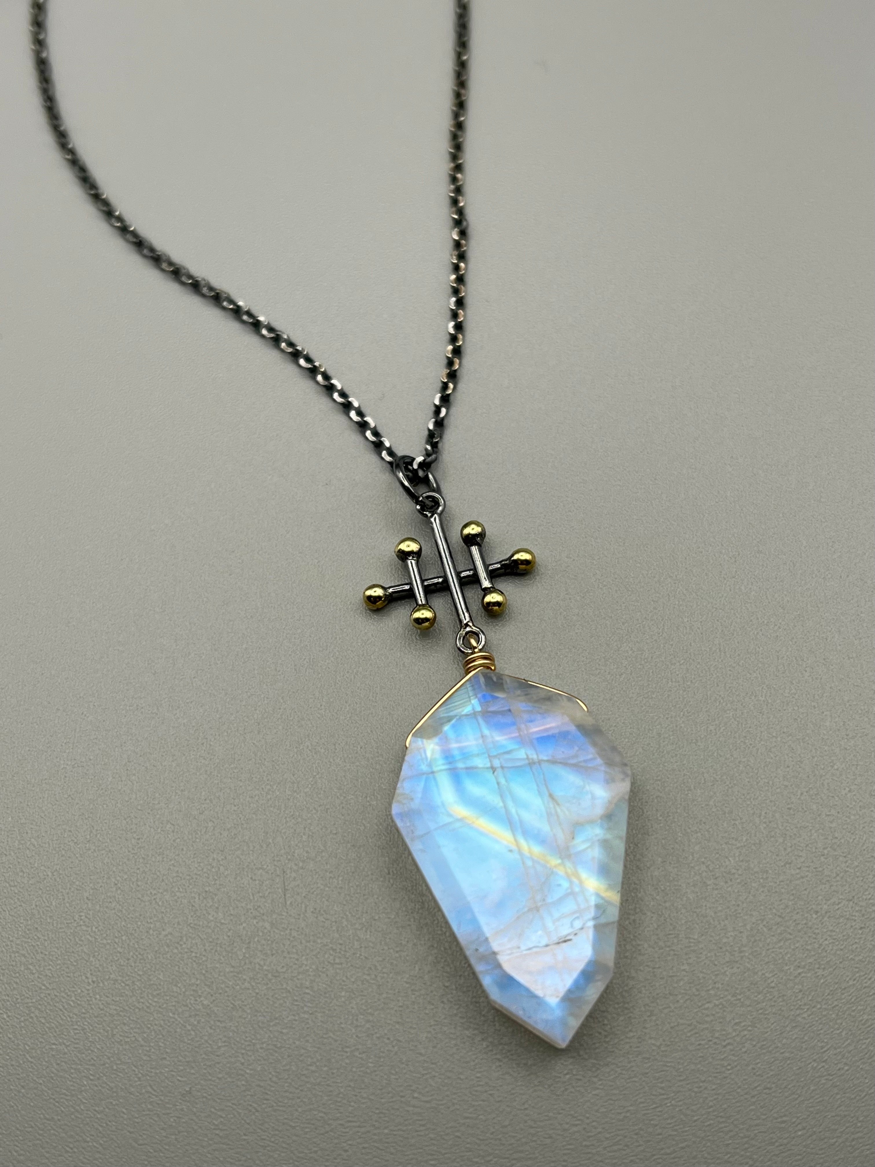 •INVOKE• rainbow moonstone + sterling silver necklace (26"-28" long)