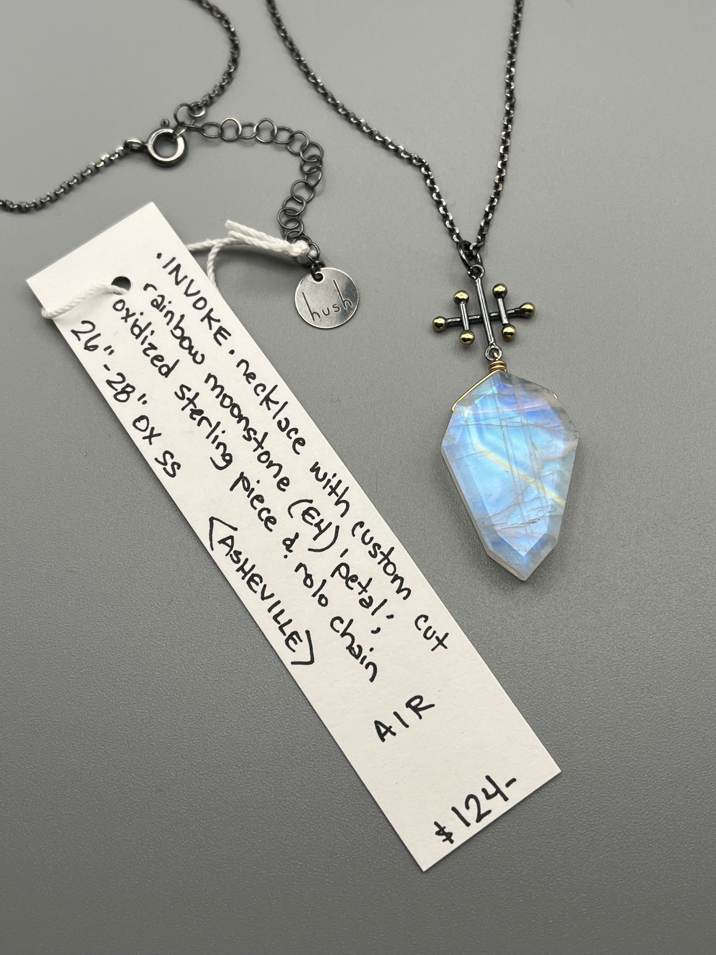 •INVOKE• rainbow moonstone + sterling silver necklace (26"-28" long)