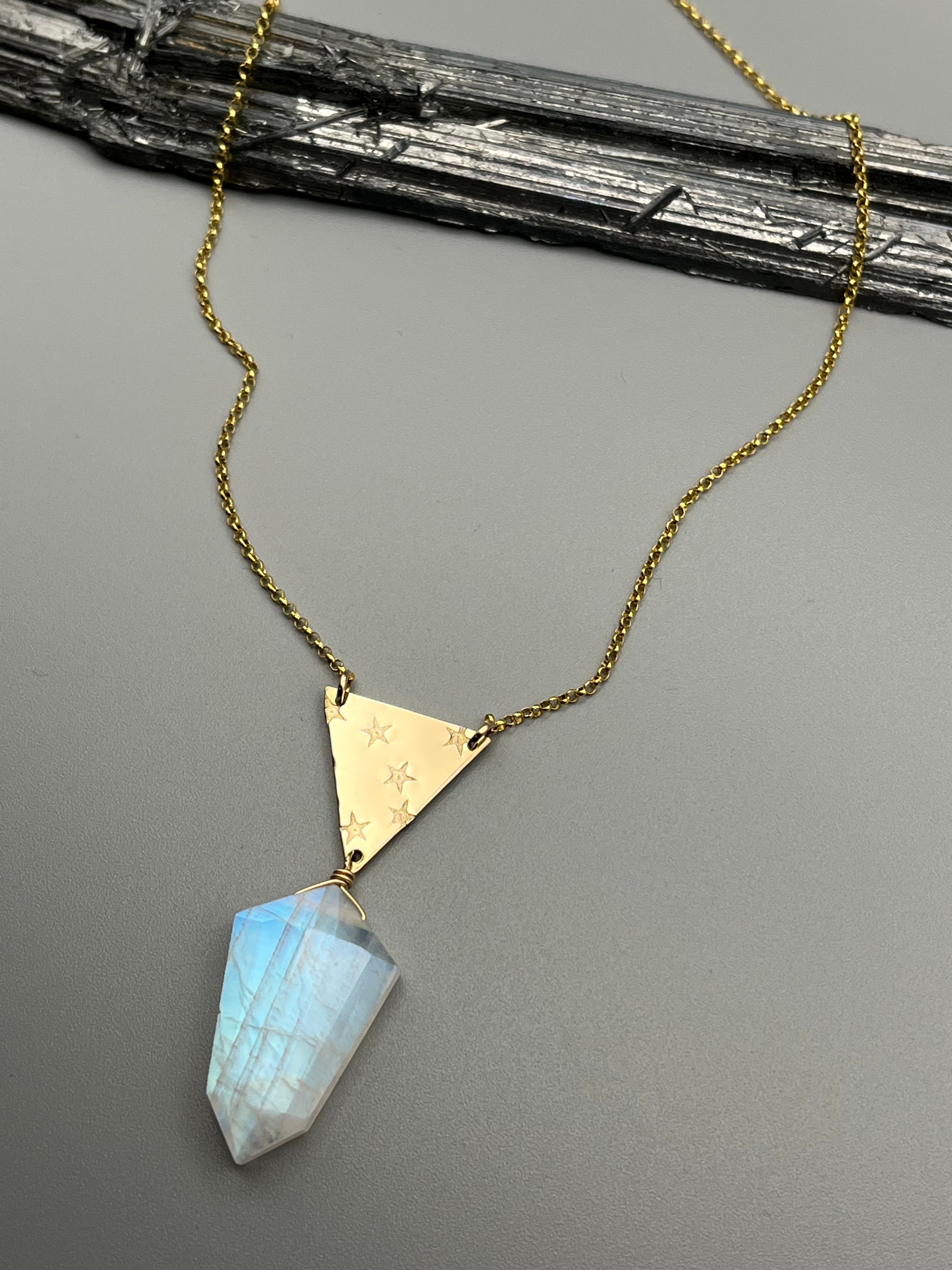 •INVOKE• rainbow moonstone + gold necklace (18"-20" long)