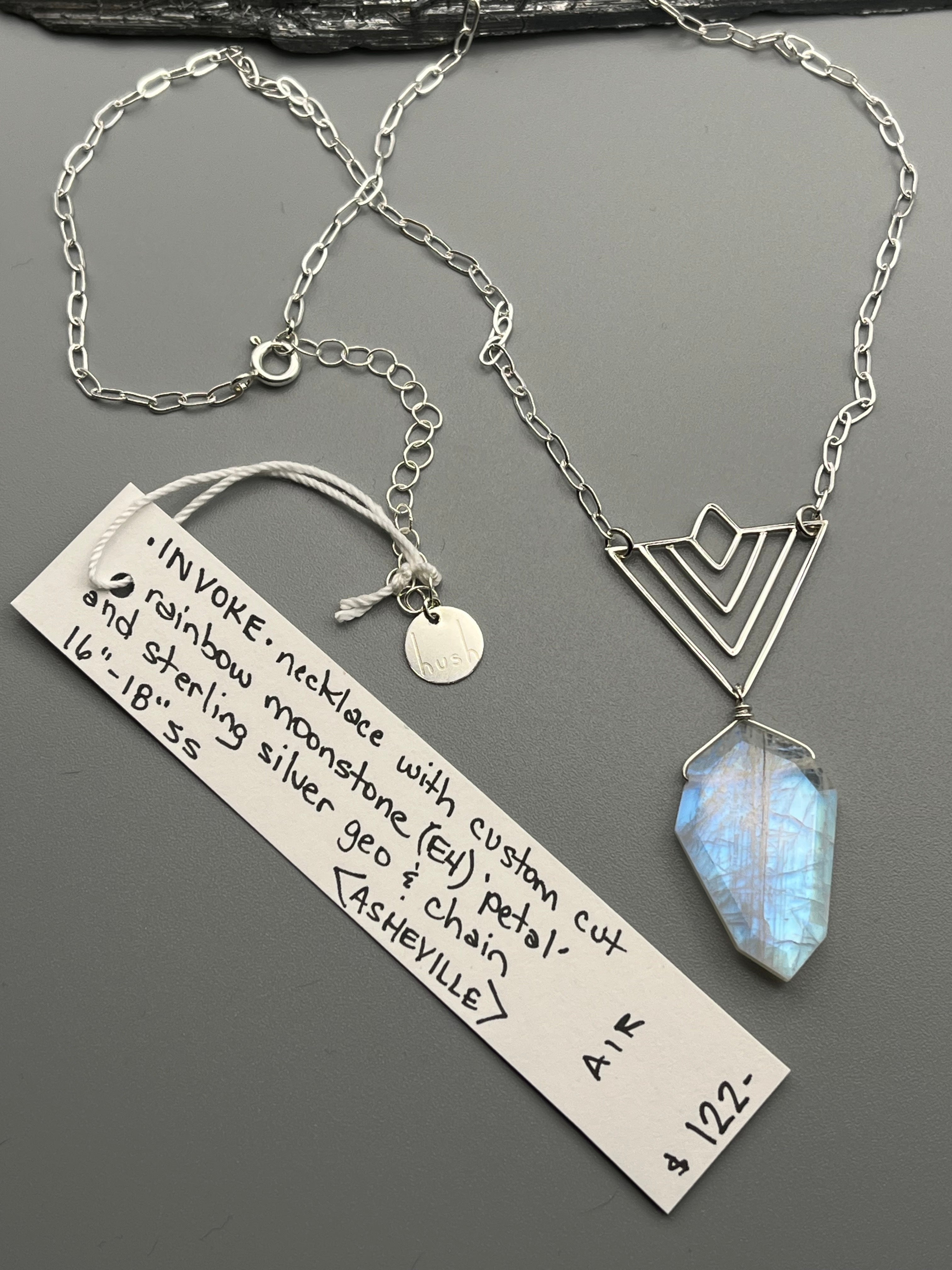 •INVOKE• rainbow moonstone + sterling silver necklace (16"-18" long)