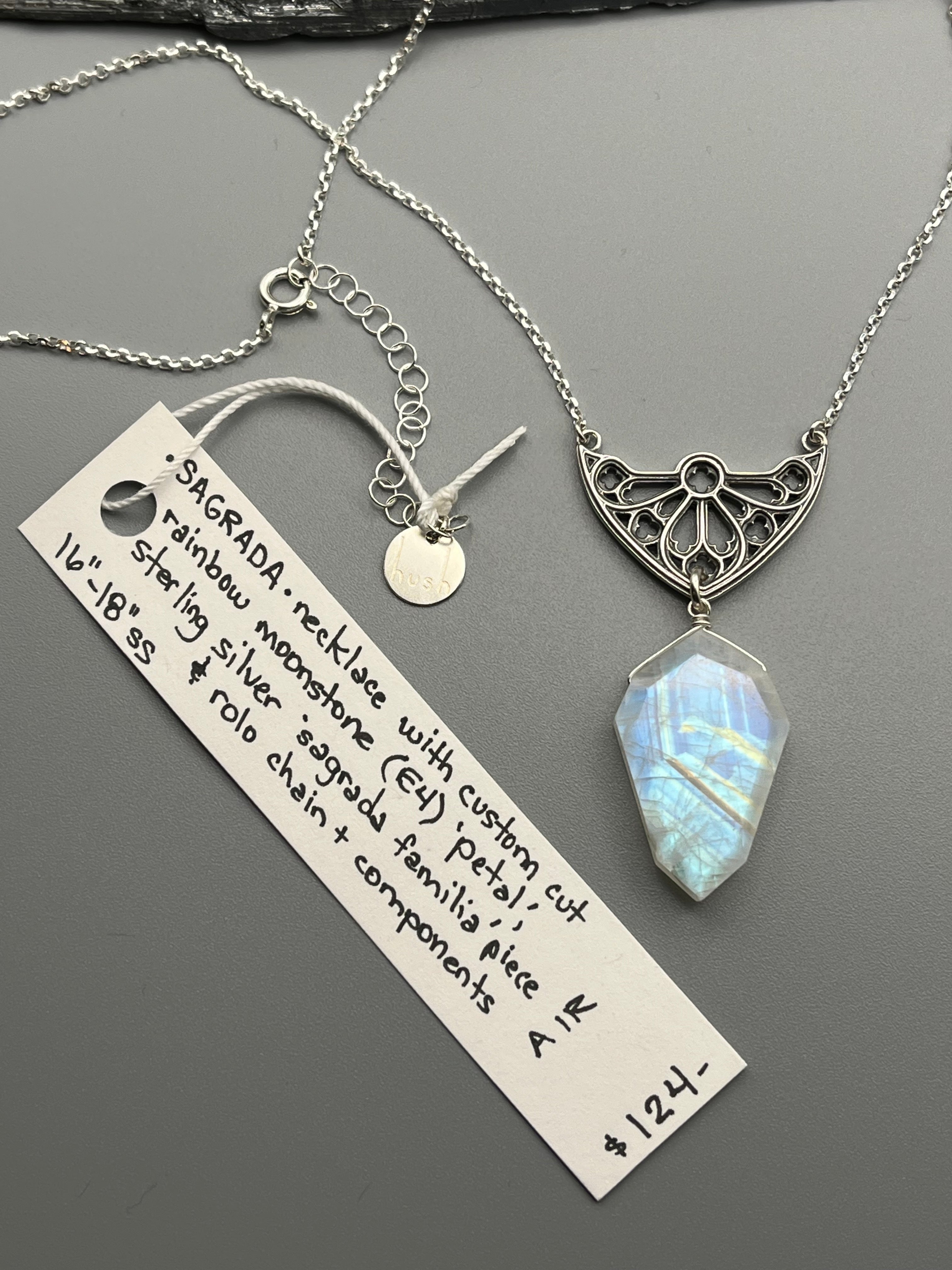 •SAGRADA• rainbow moonstone + sterling silver necklace (16"-18" long)