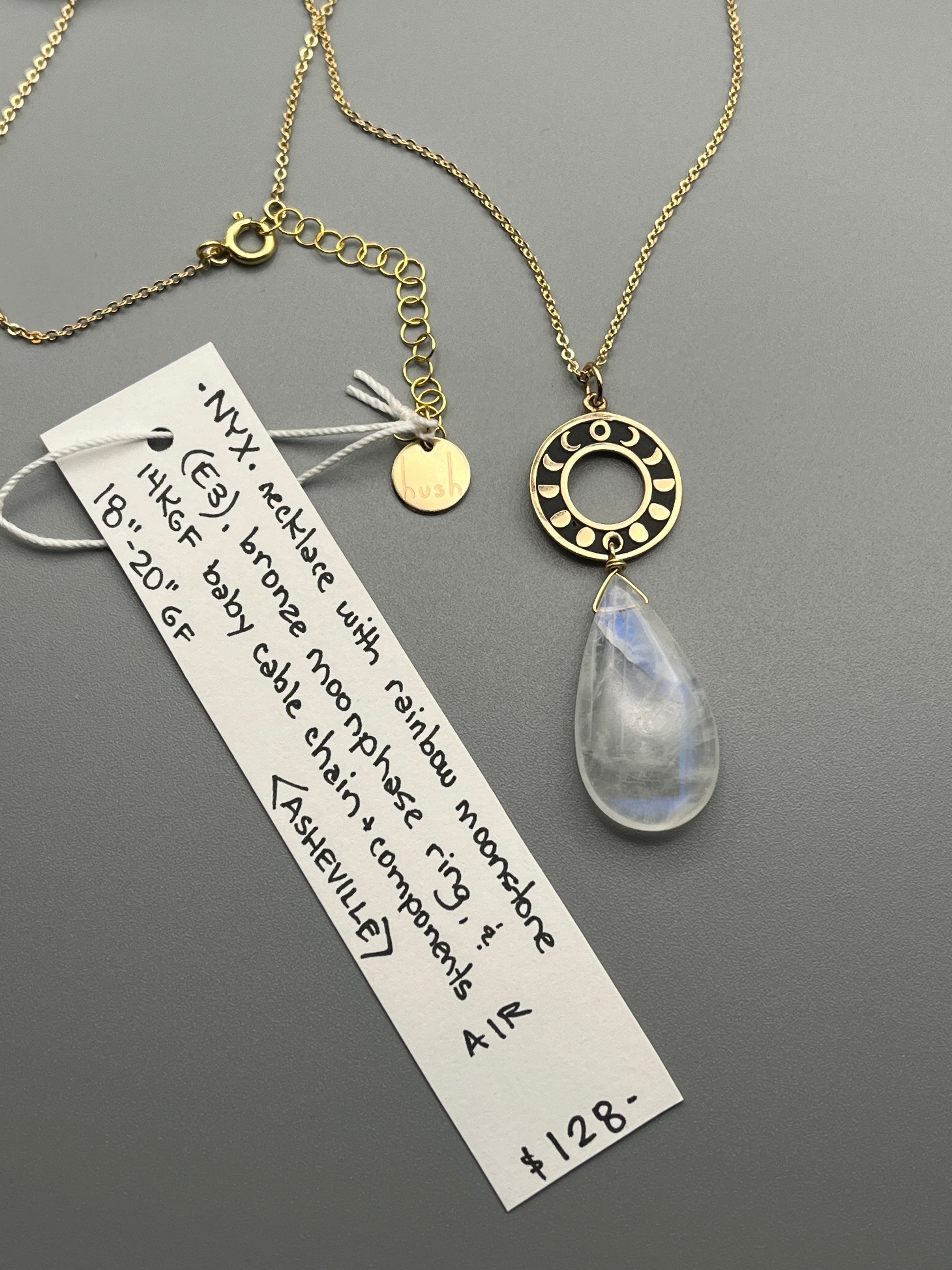 •NYX• rainbow moonstone + mixed metal moonphase necklace (18"-20" long)
