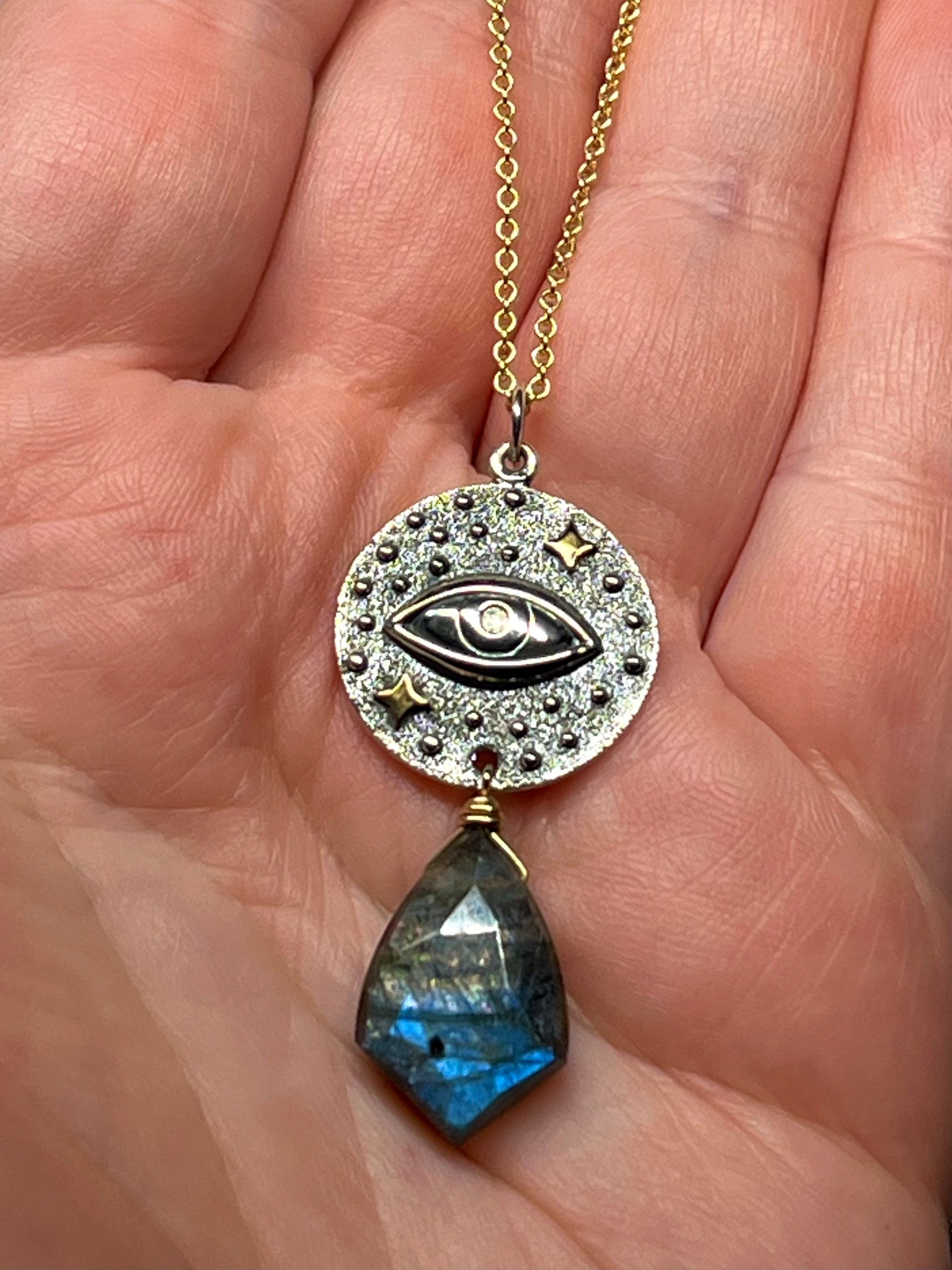 •INVOKE• labradorite + protective eye + mixed metal necklace (16"-18")