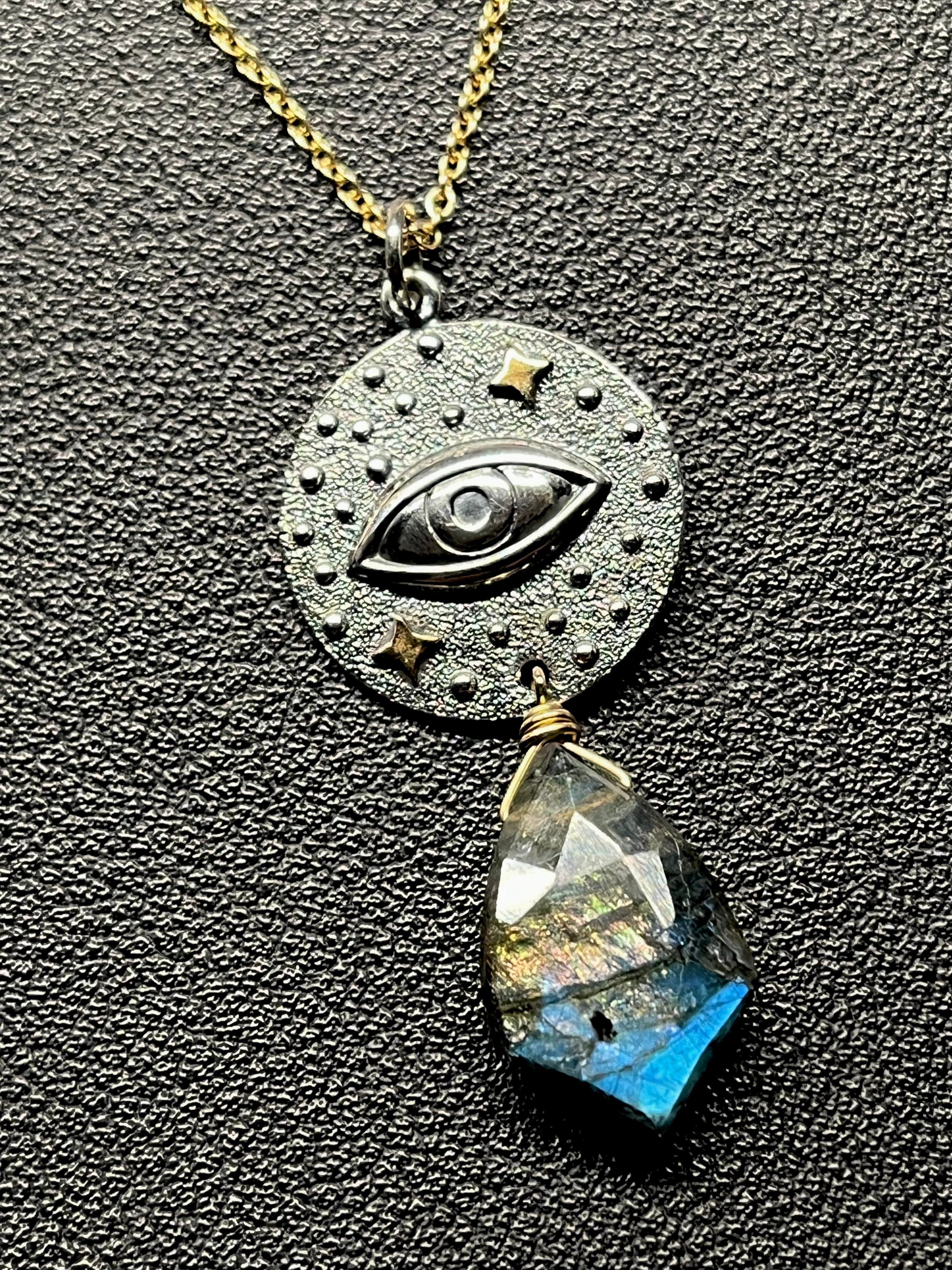 •INVOKE• labradorite + protective eye + mixed metal necklace (16"-18")