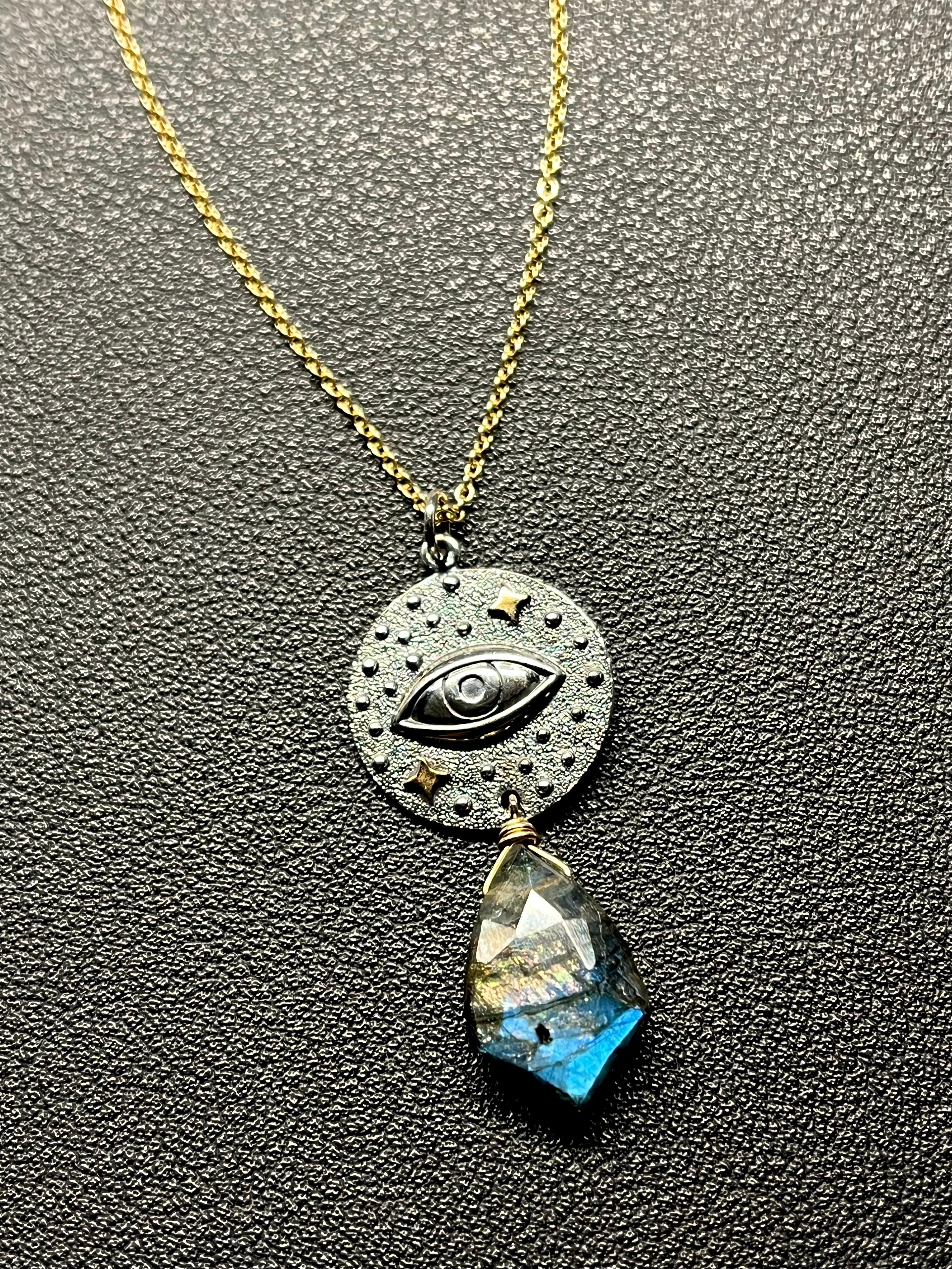 •INVOKE• labradorite + protective eye + mixed metal necklace (16"-18")