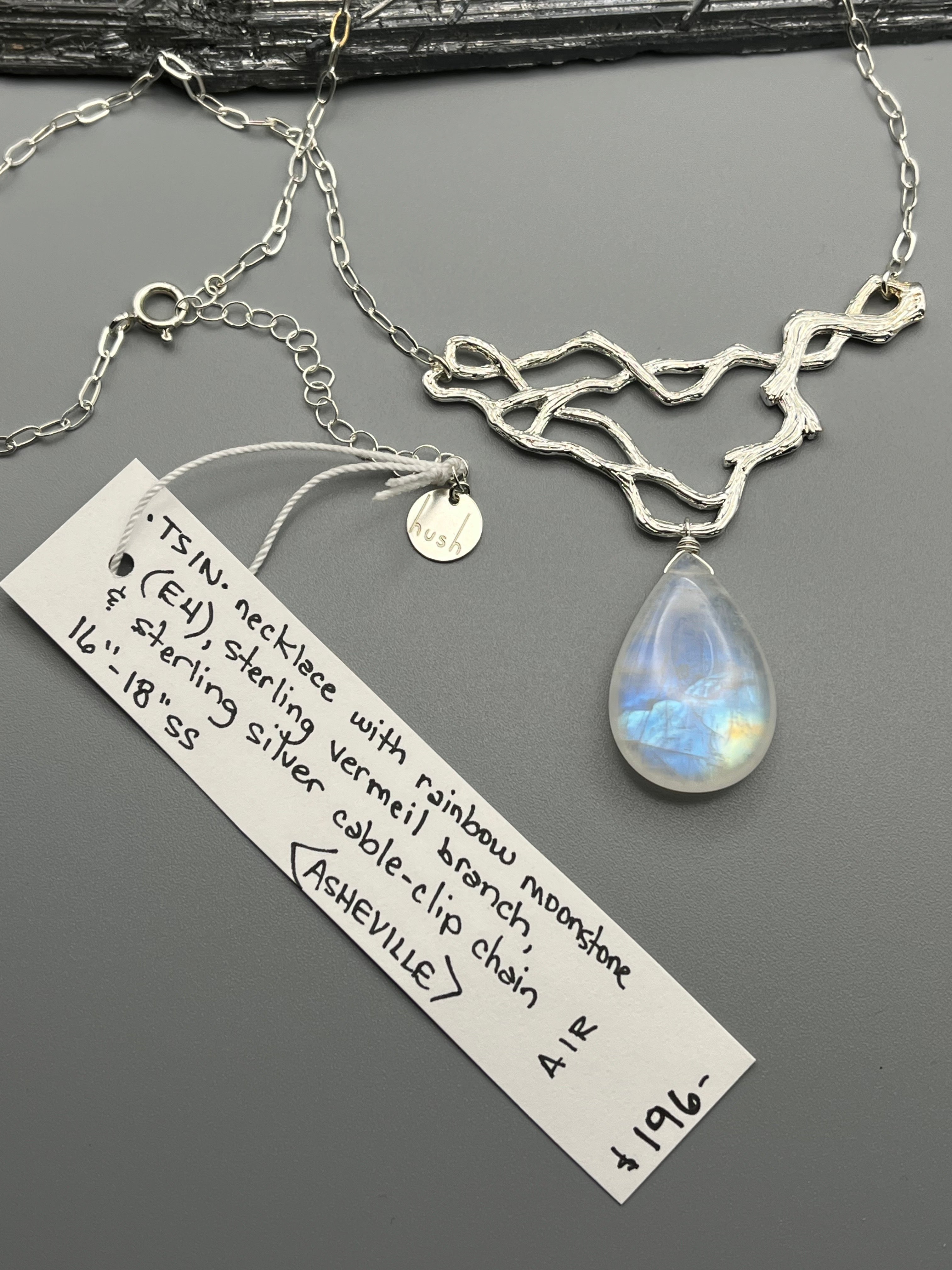 •TSIN• rainbow moonstone + sterling silver necklace (16"-18" long)