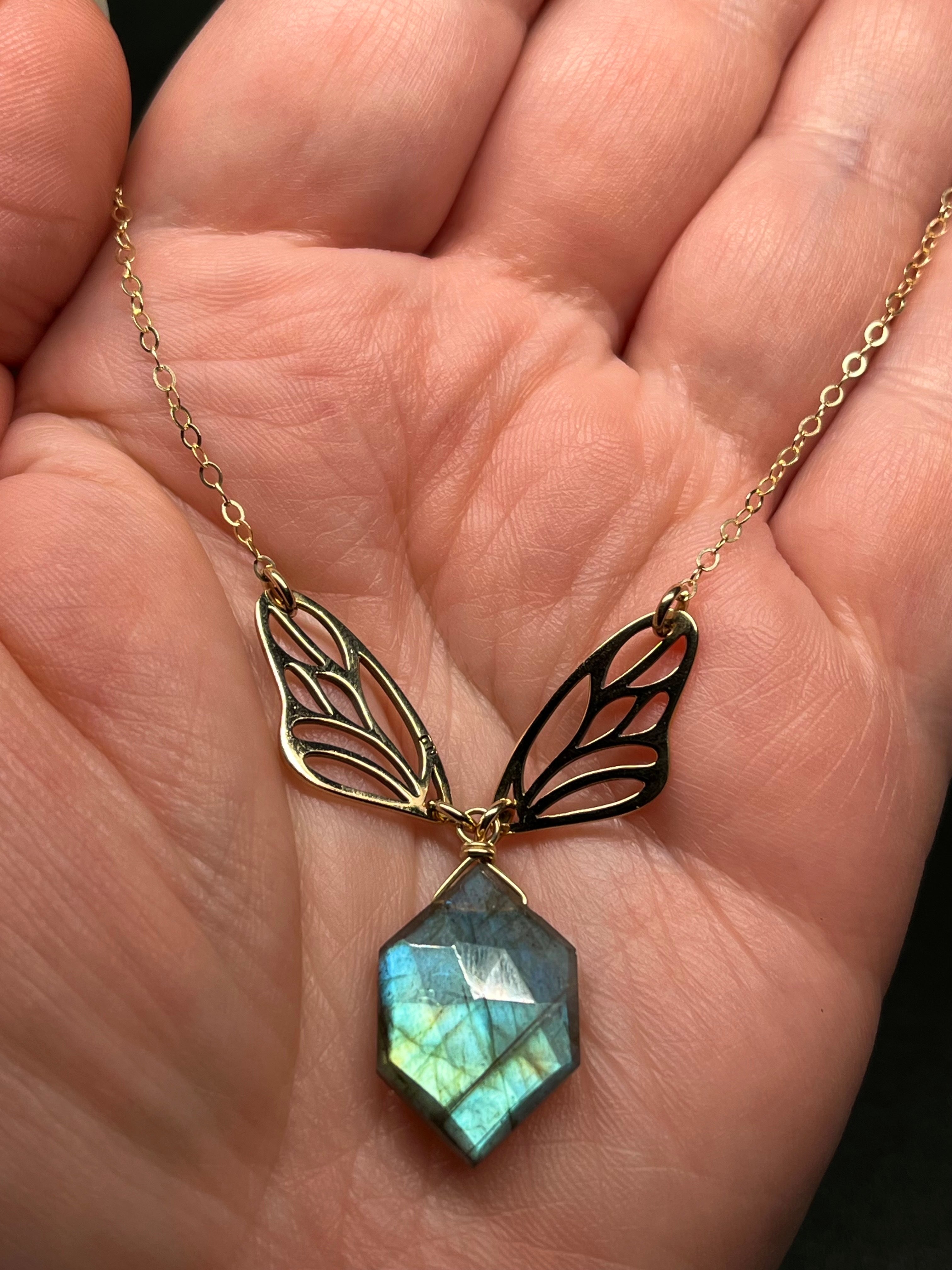 •GUIDE• labradorite + wings + gold necklace (16"-18")