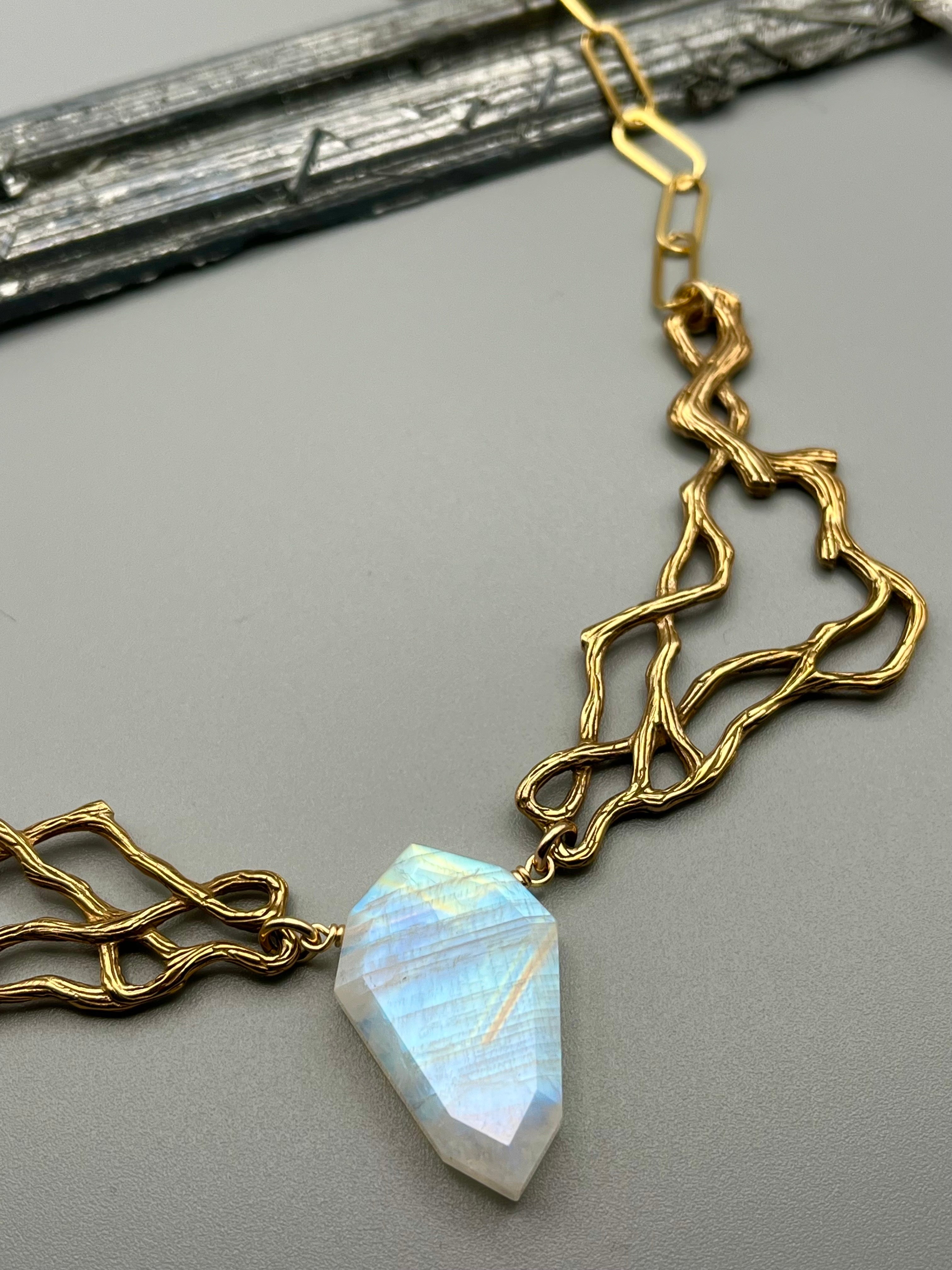 •TSIN• rainbow moonstone + gold necklace (16"-18" long)