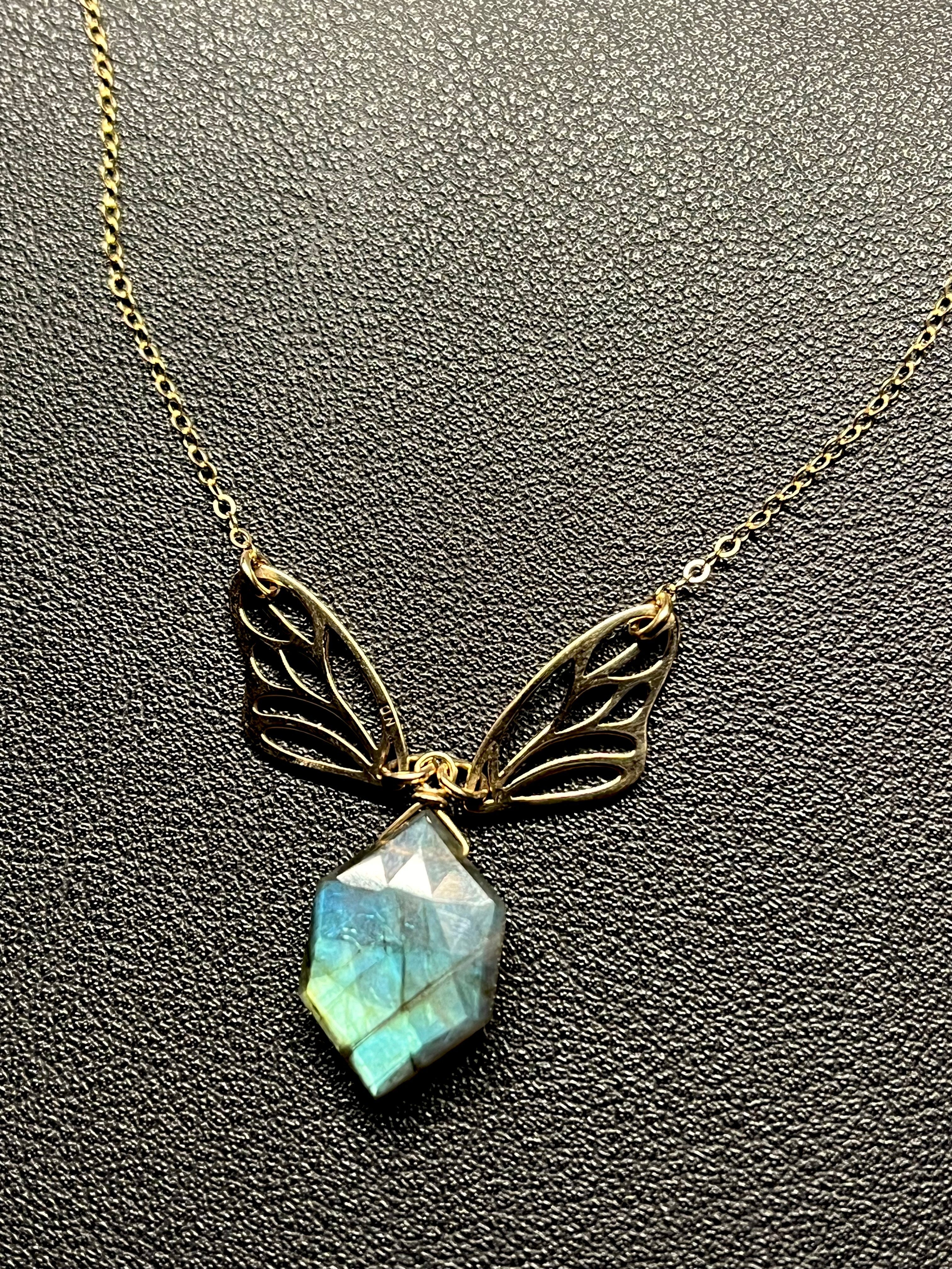 •GUIDE• labradorite + wings + gold necklace (16"-18")