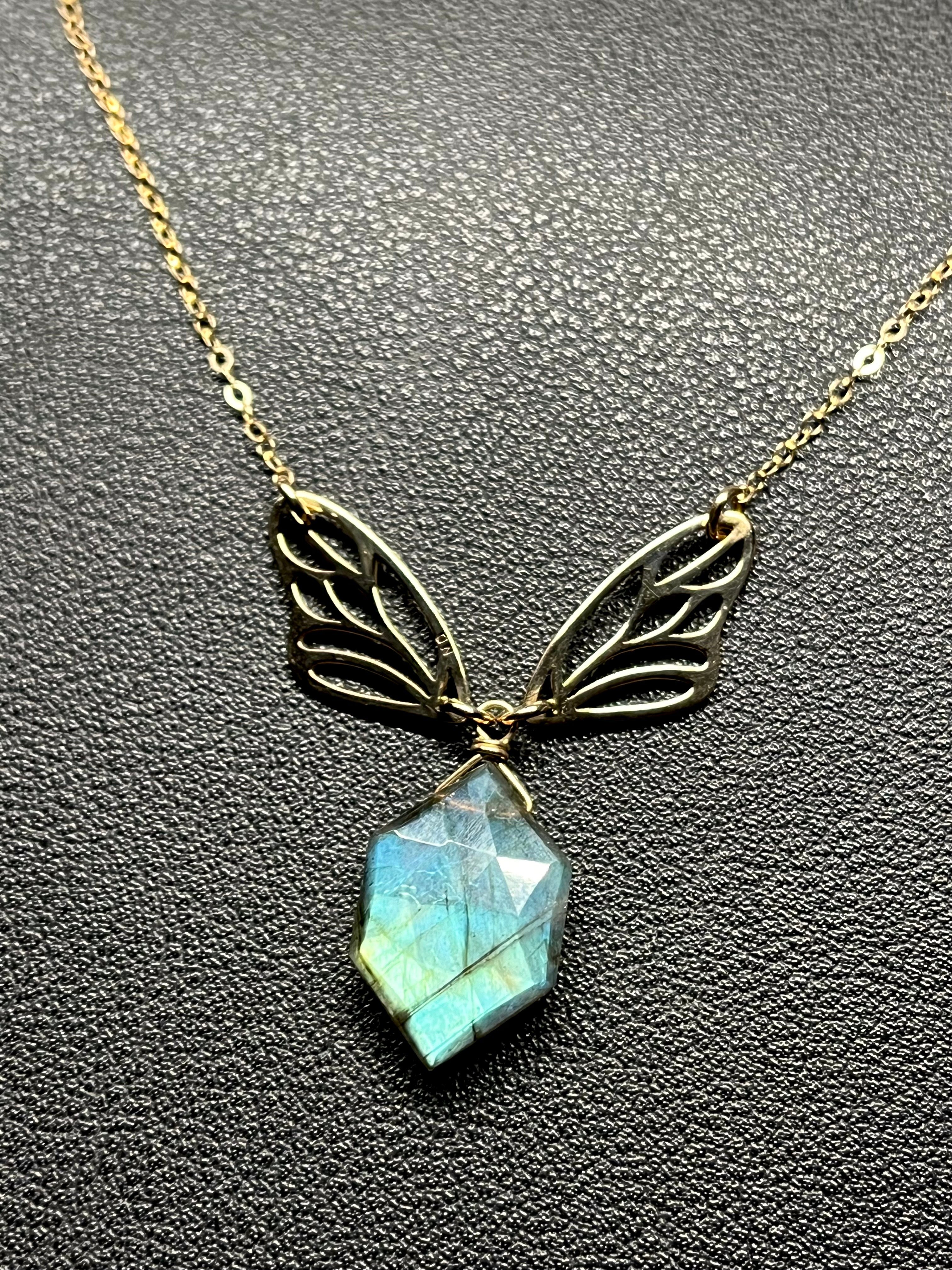 •GUIDE• labradorite + wings + gold necklace (16"-18")