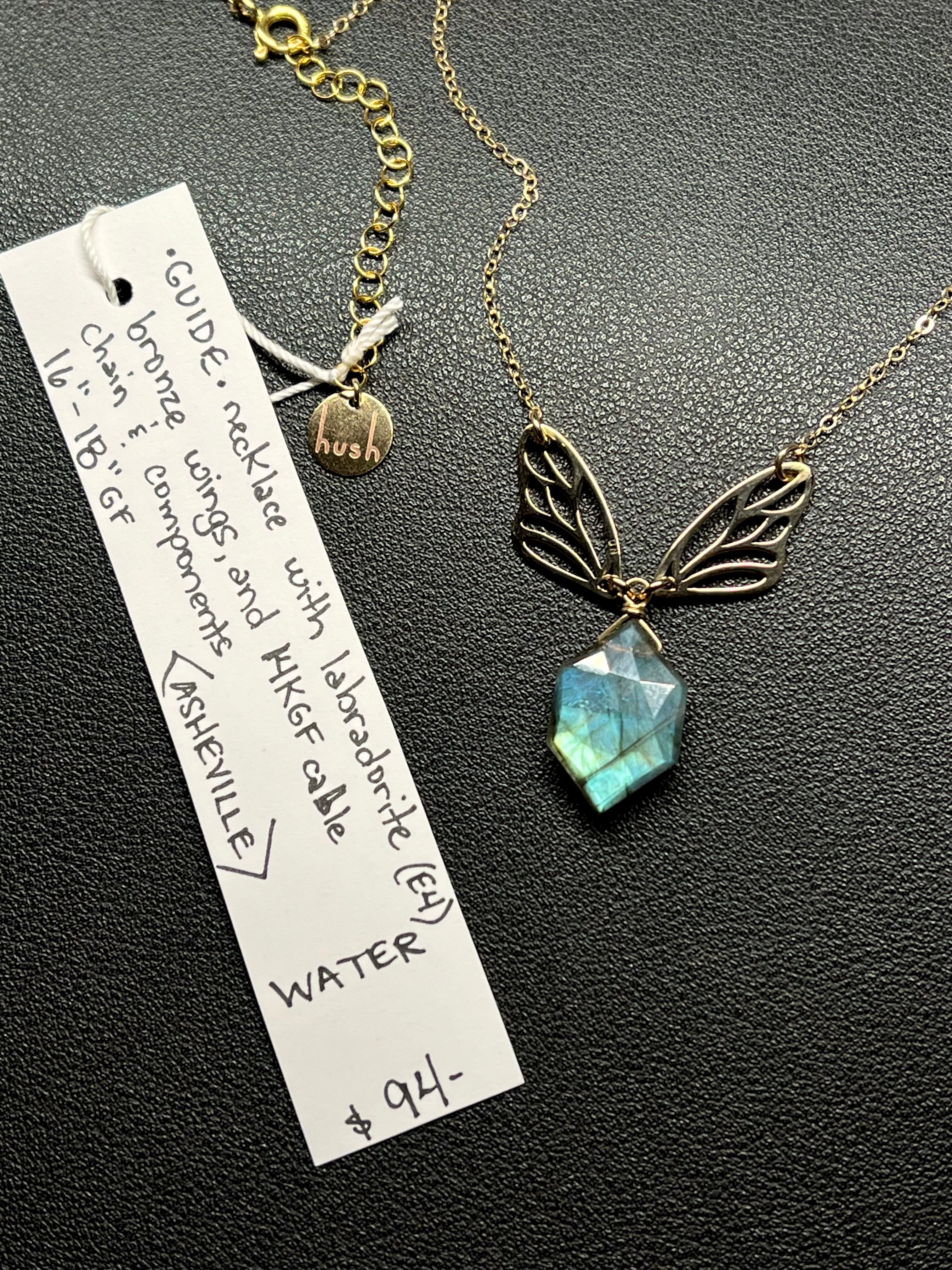 •GUIDE• labradorite + wings + gold necklace (16"-18")